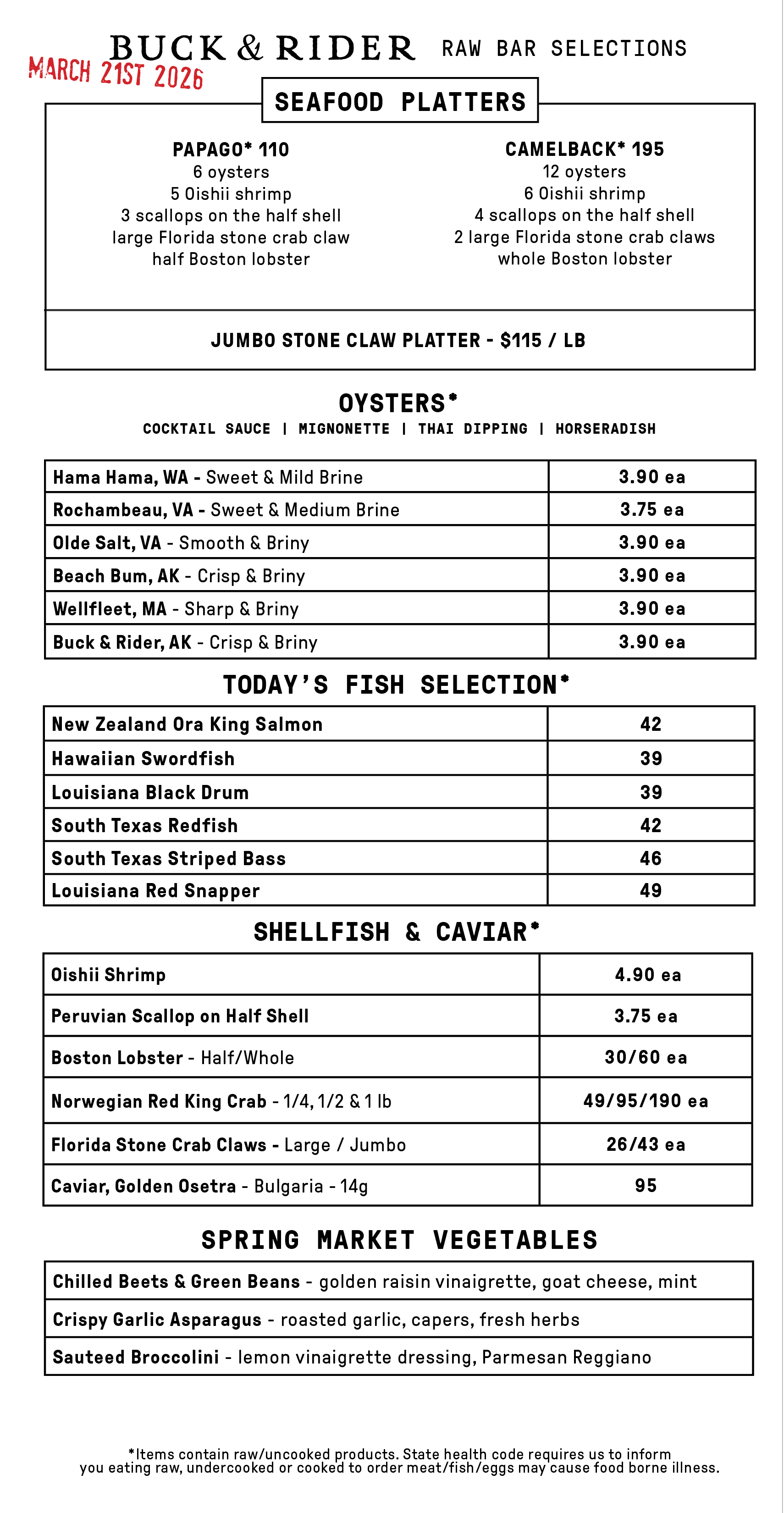 Raw Bar Menu