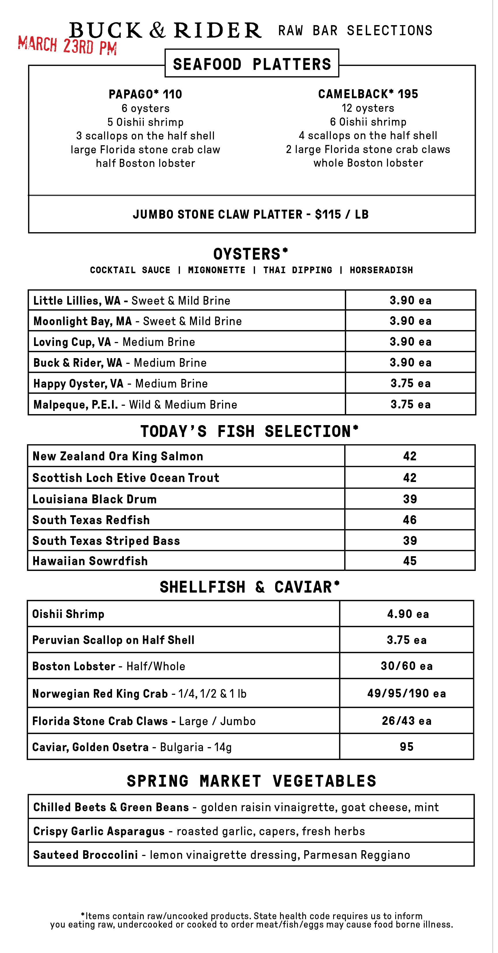 Raw Bar Menu