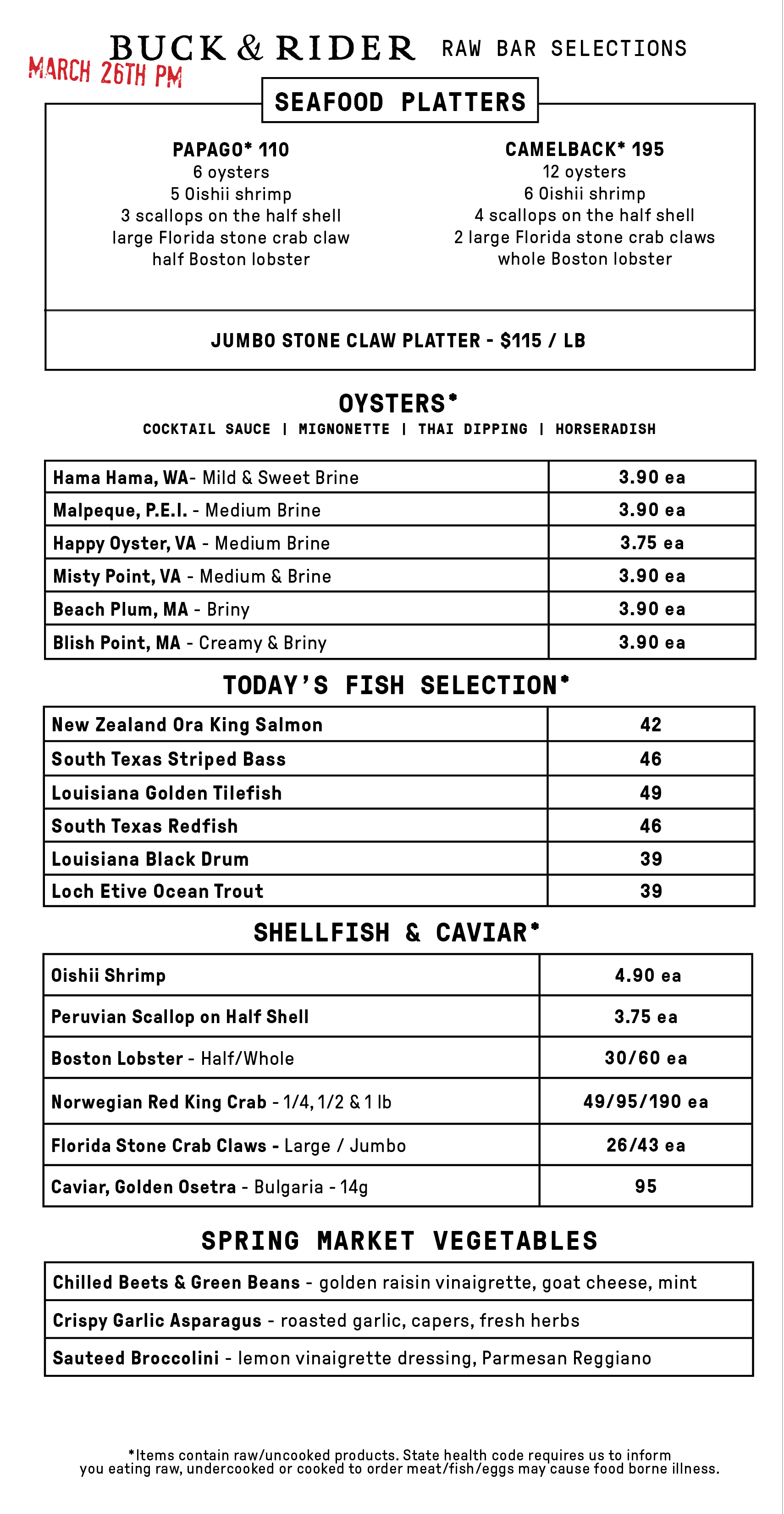 Raw Bar Menu