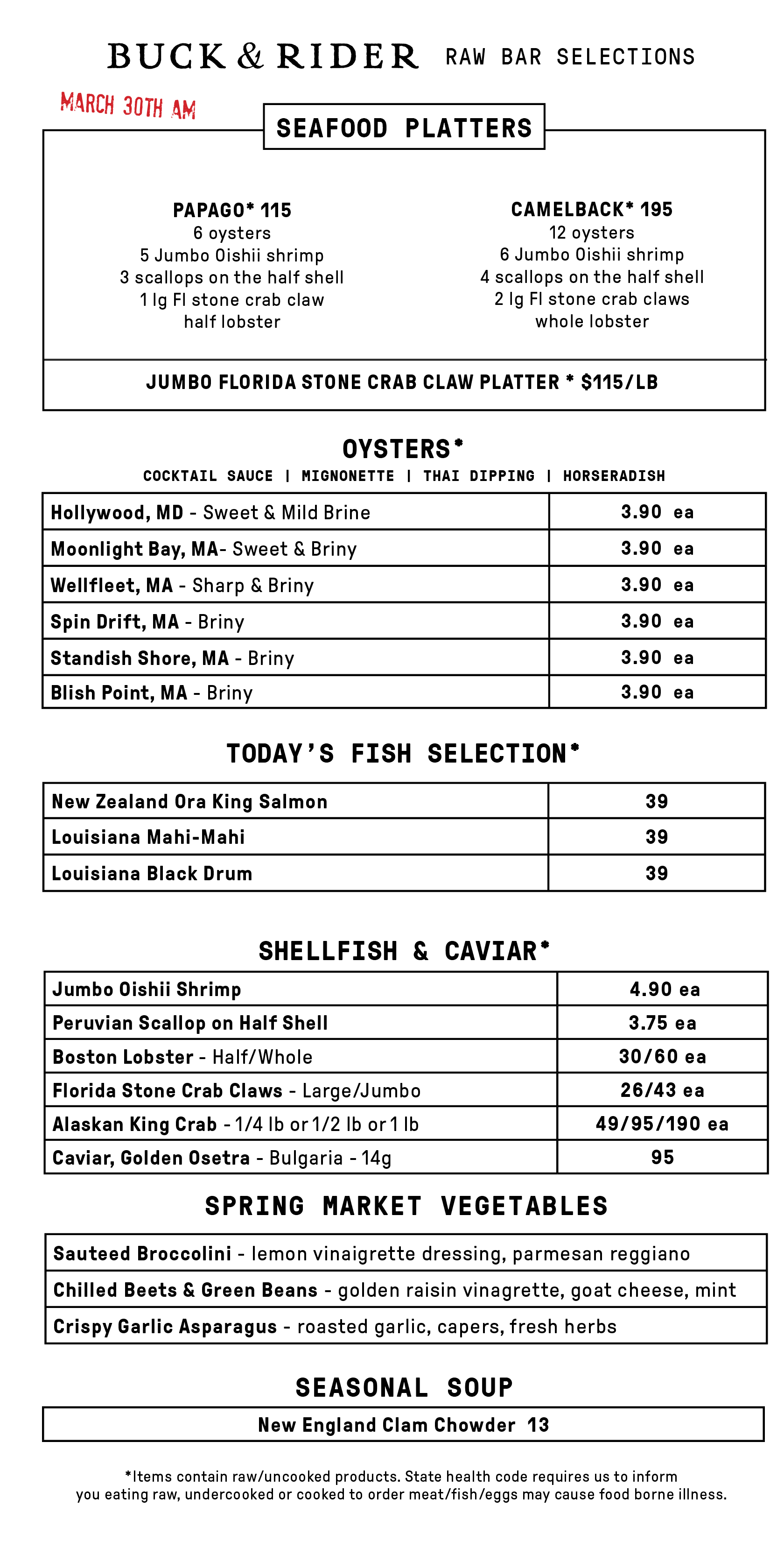 Raw Bar Menu