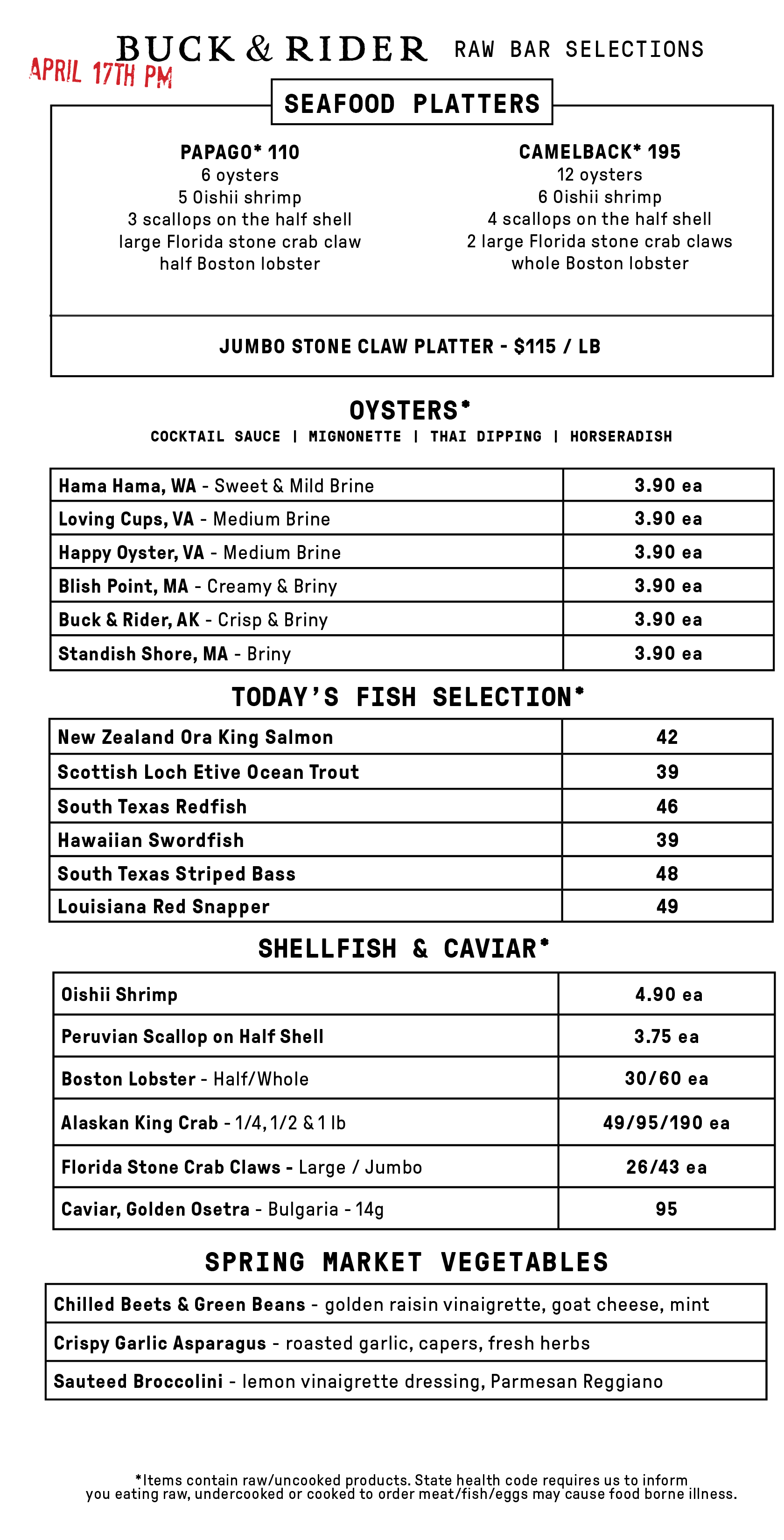 Raw Bar Menu