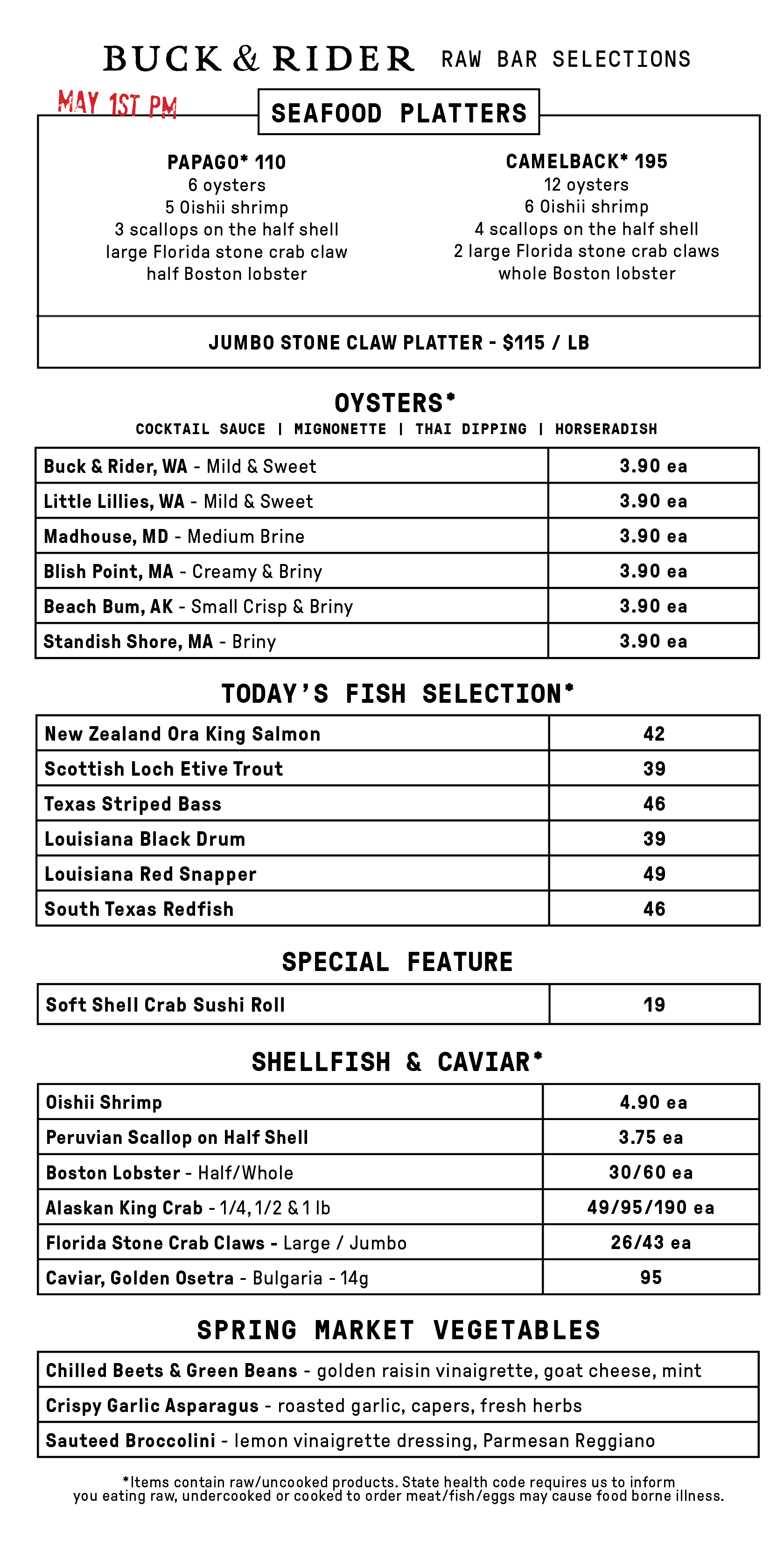 Raw Bar Menu