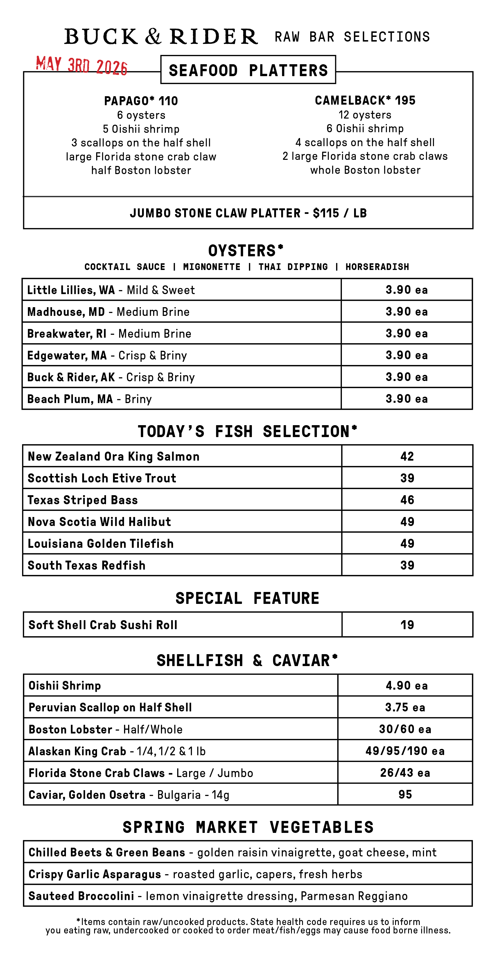 Raw Bar Menu
