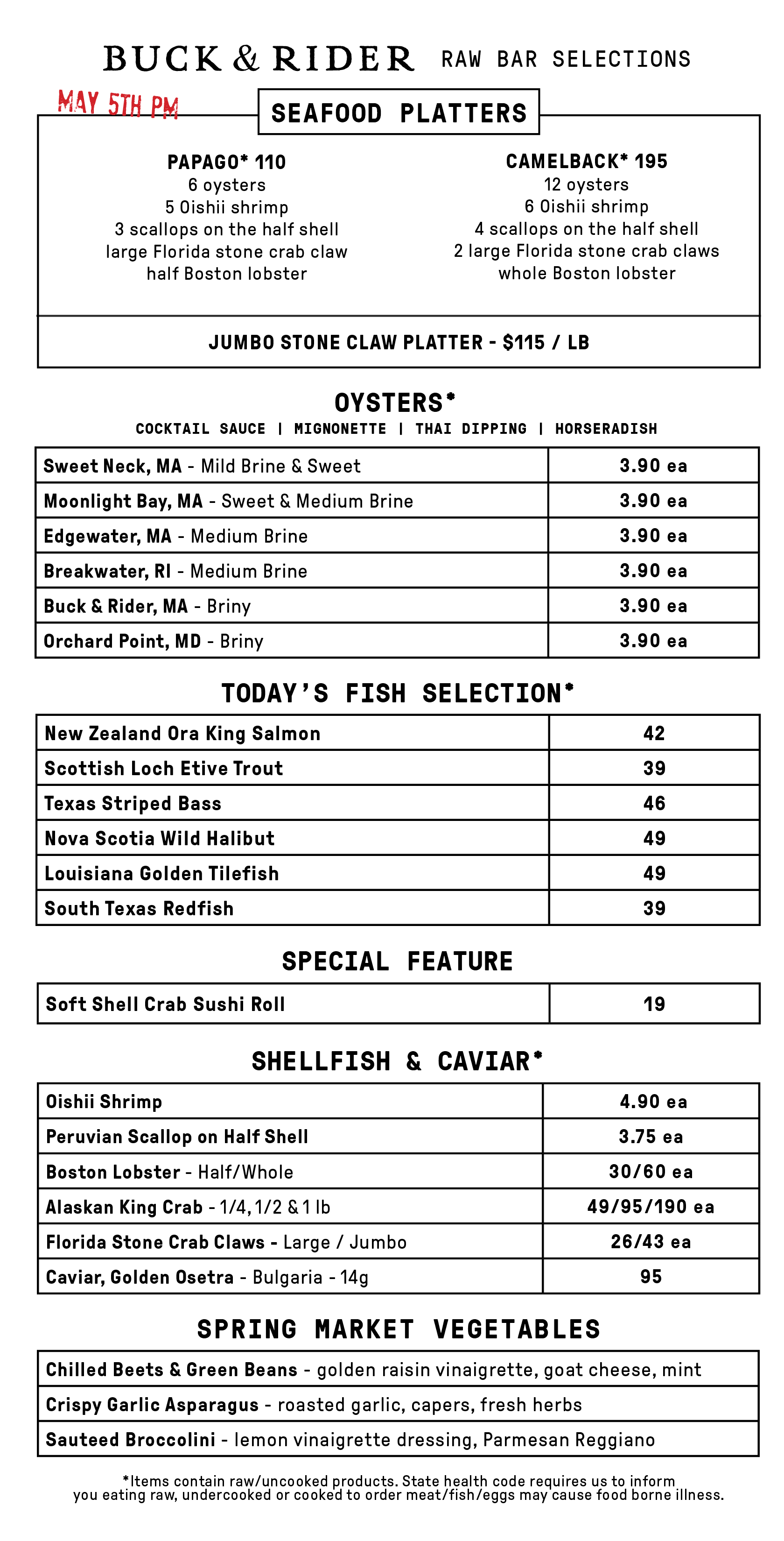 Raw Bar Menu