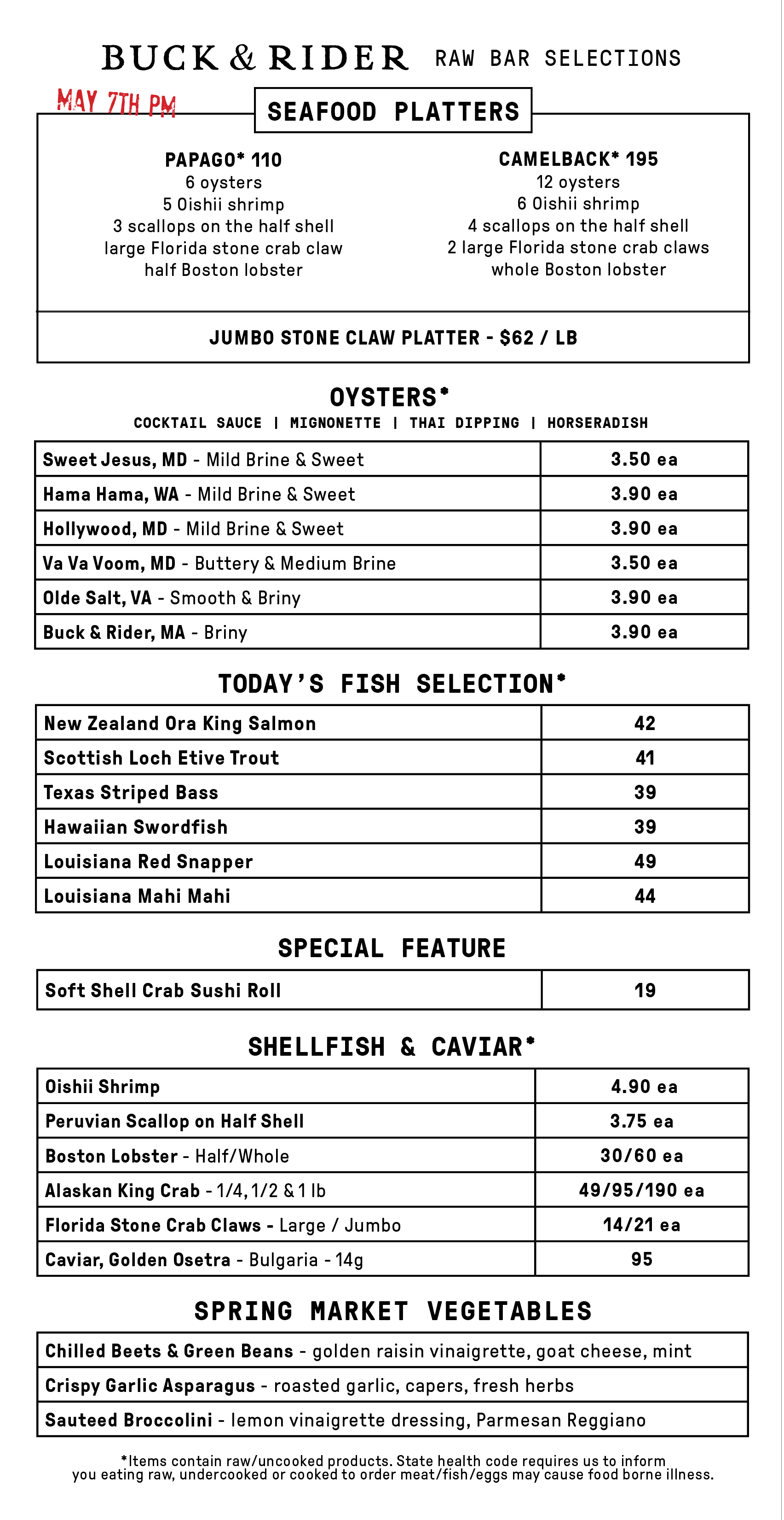 Raw Bar Menu