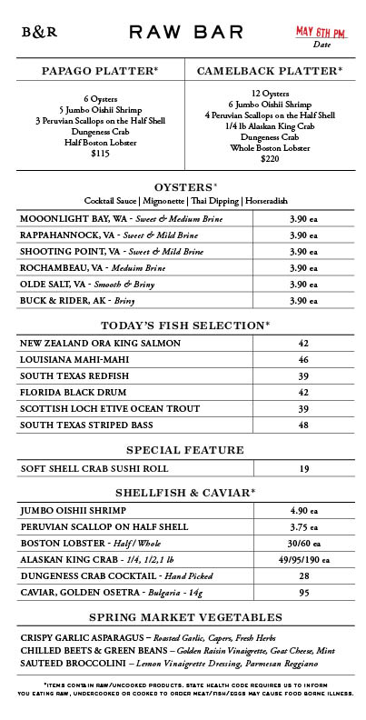 Raw Bar Menu