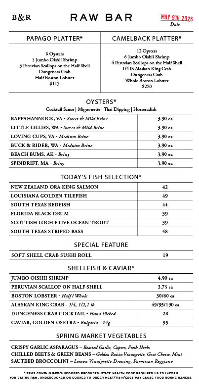 Raw Bar Menu