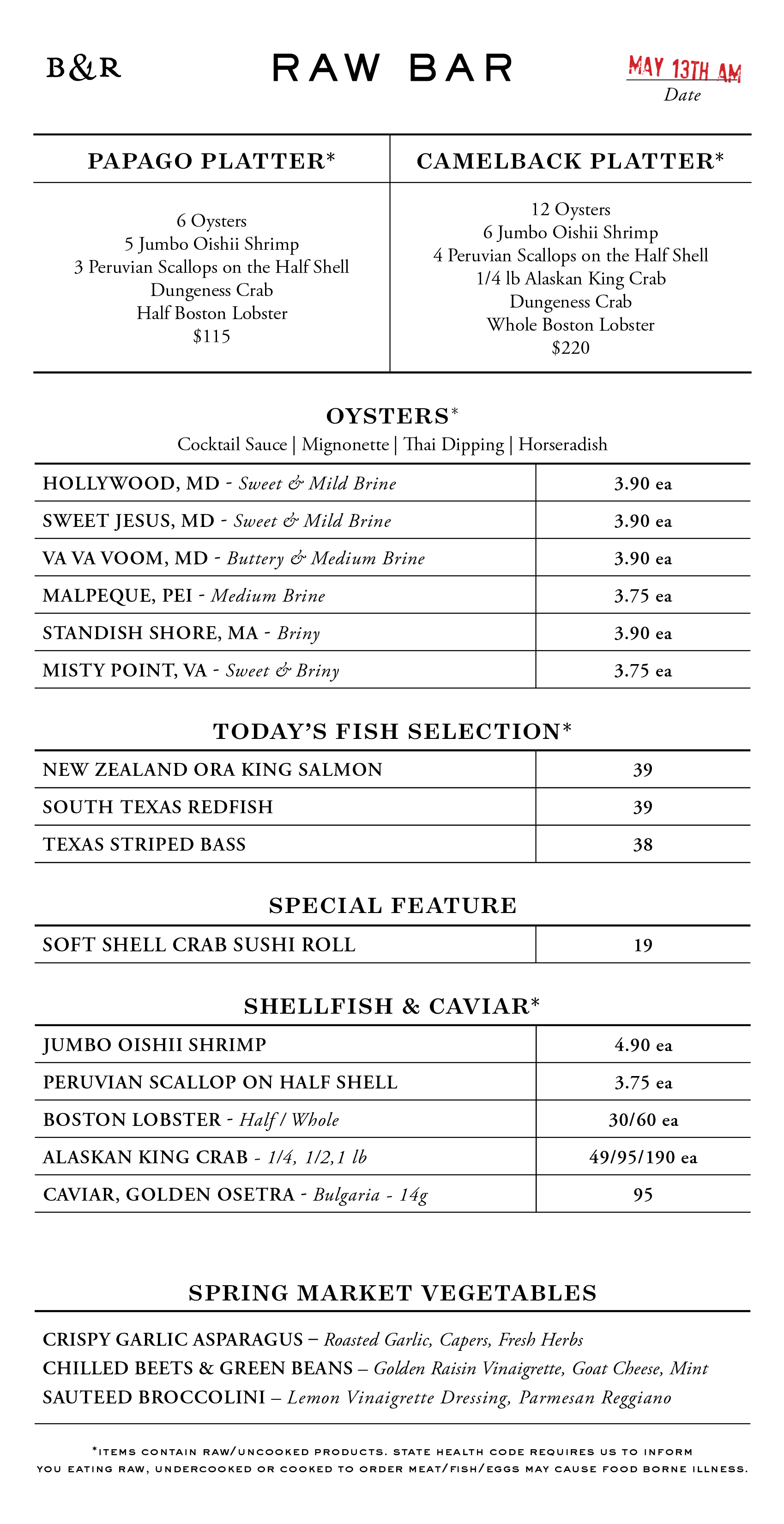 Raw Bar Menu