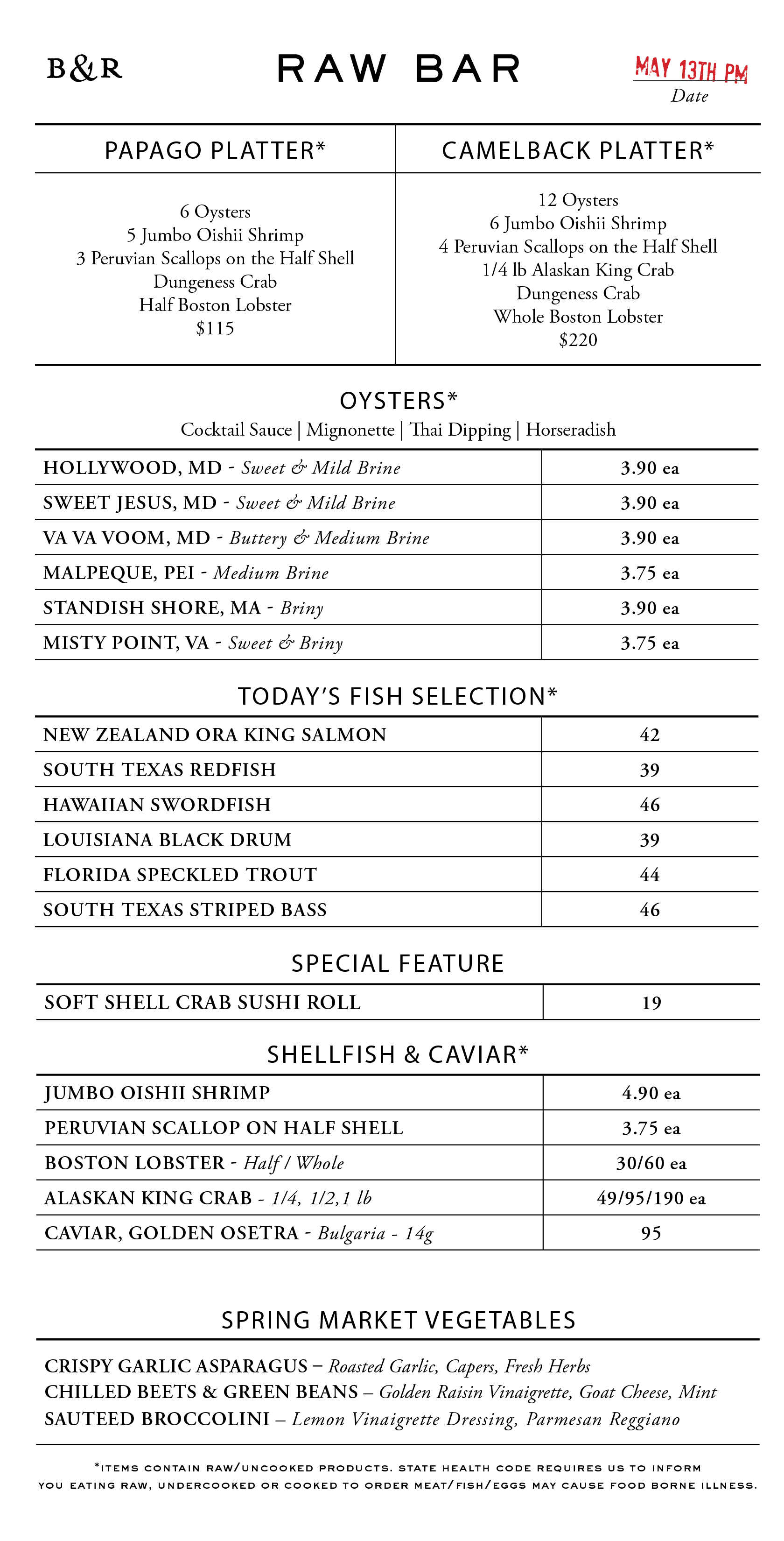 Raw Bar Menu