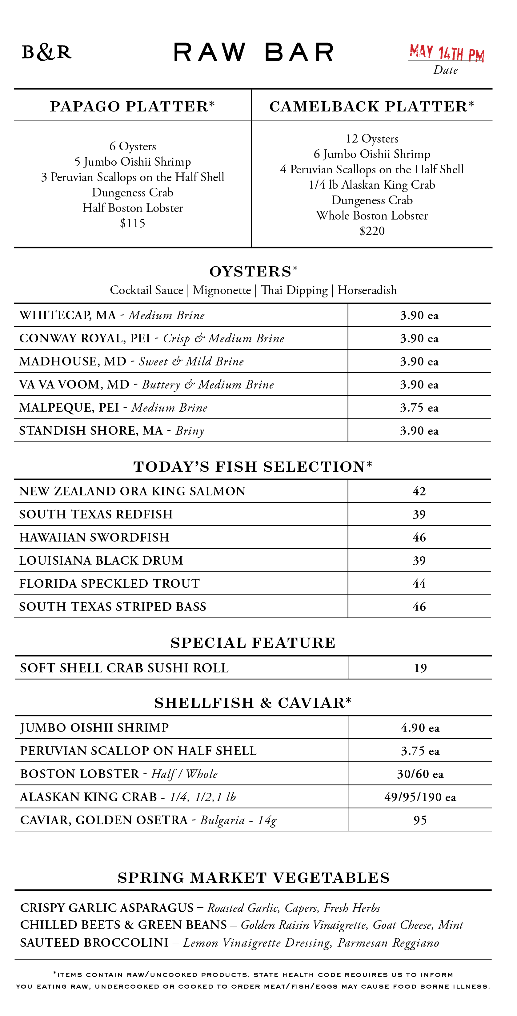 Raw Bar Menu
