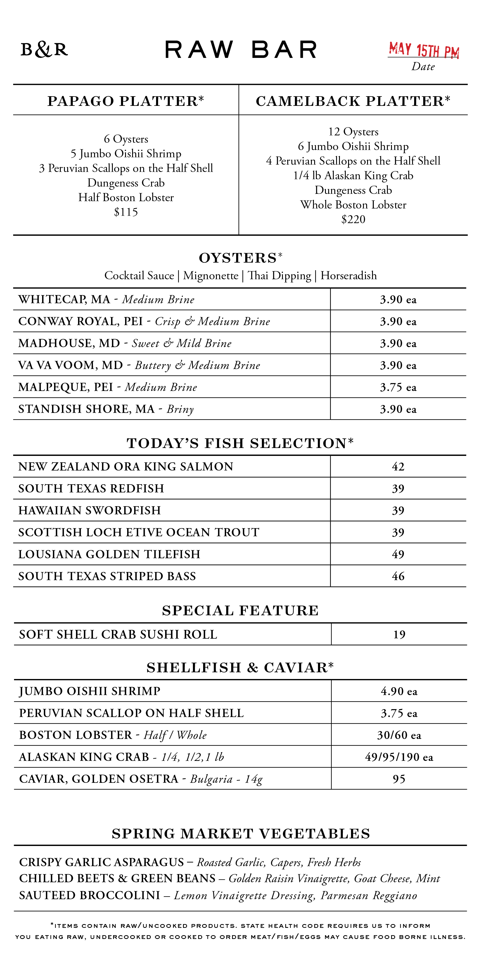 Raw Bar Menu
