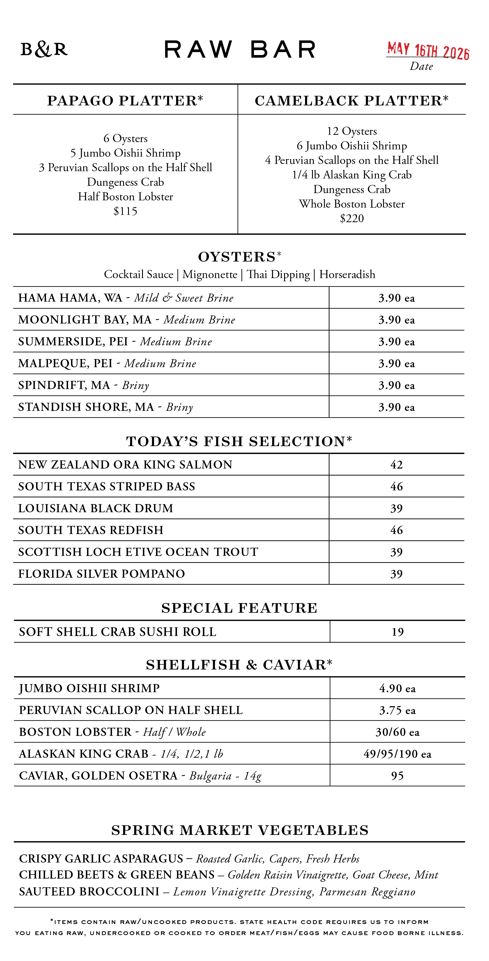 Raw Bar Menu