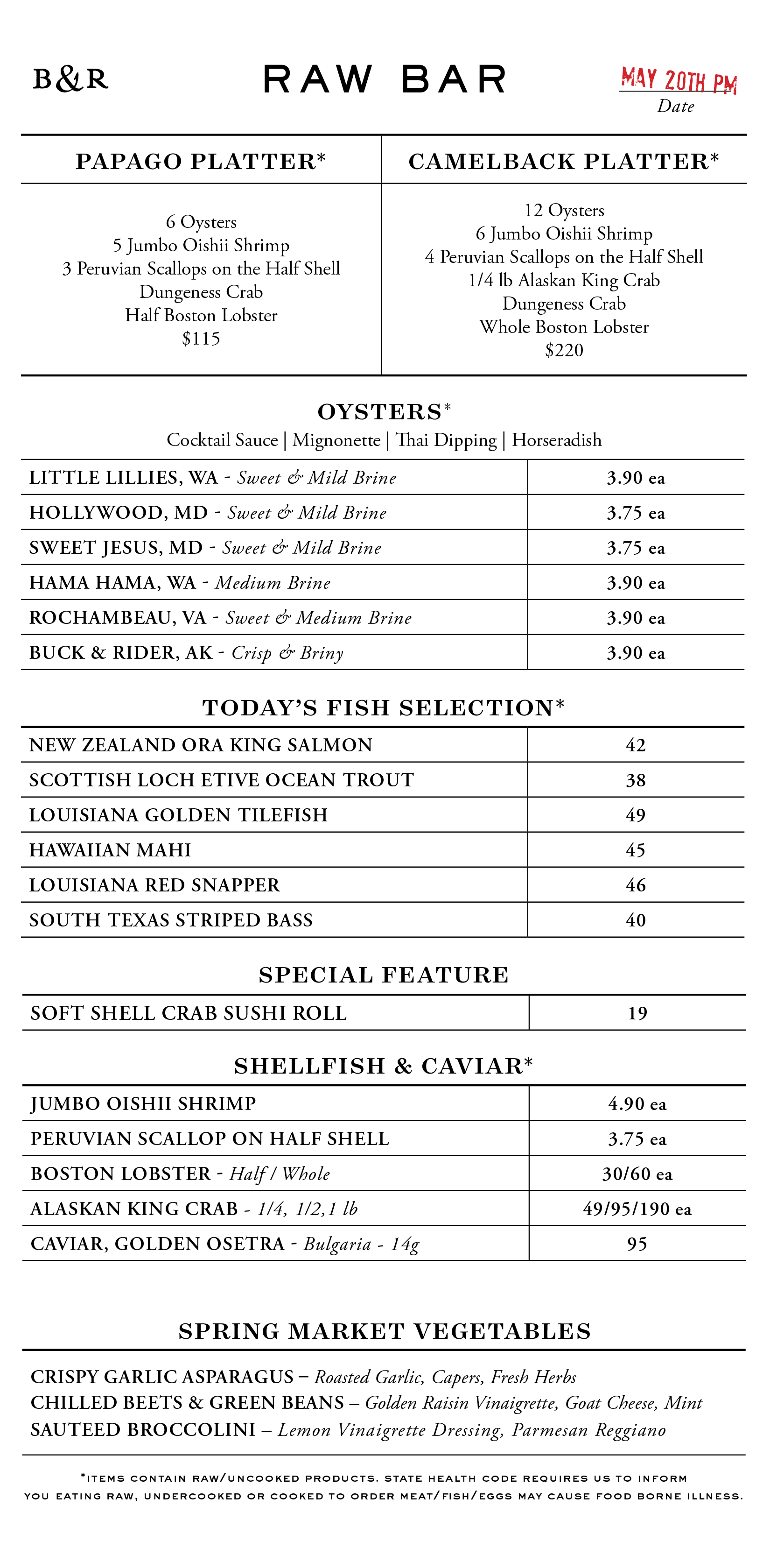 Raw Bar Menu