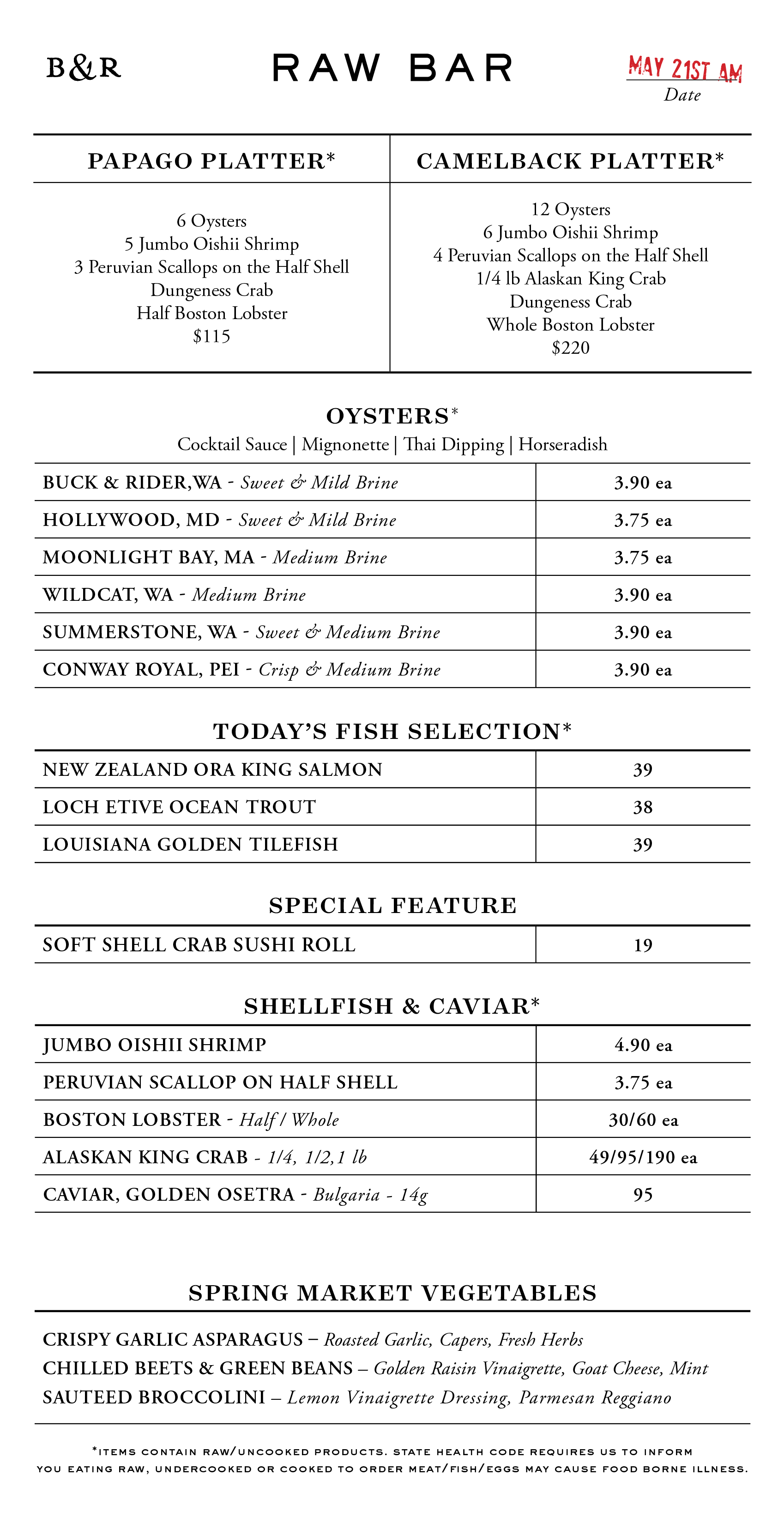 Raw Bar Menu