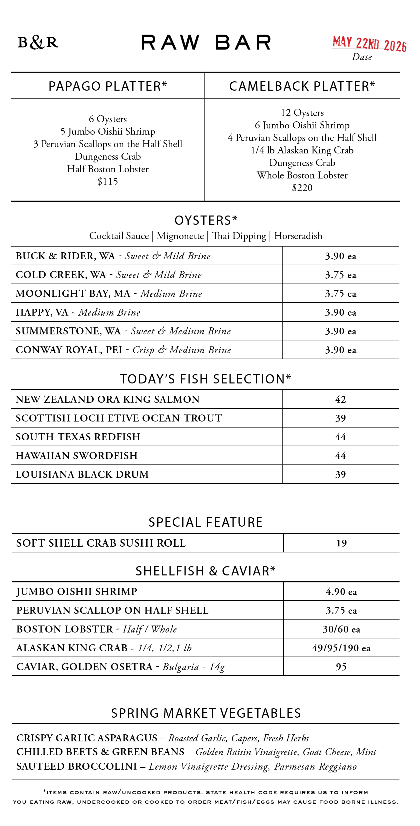 Raw Bar Menu