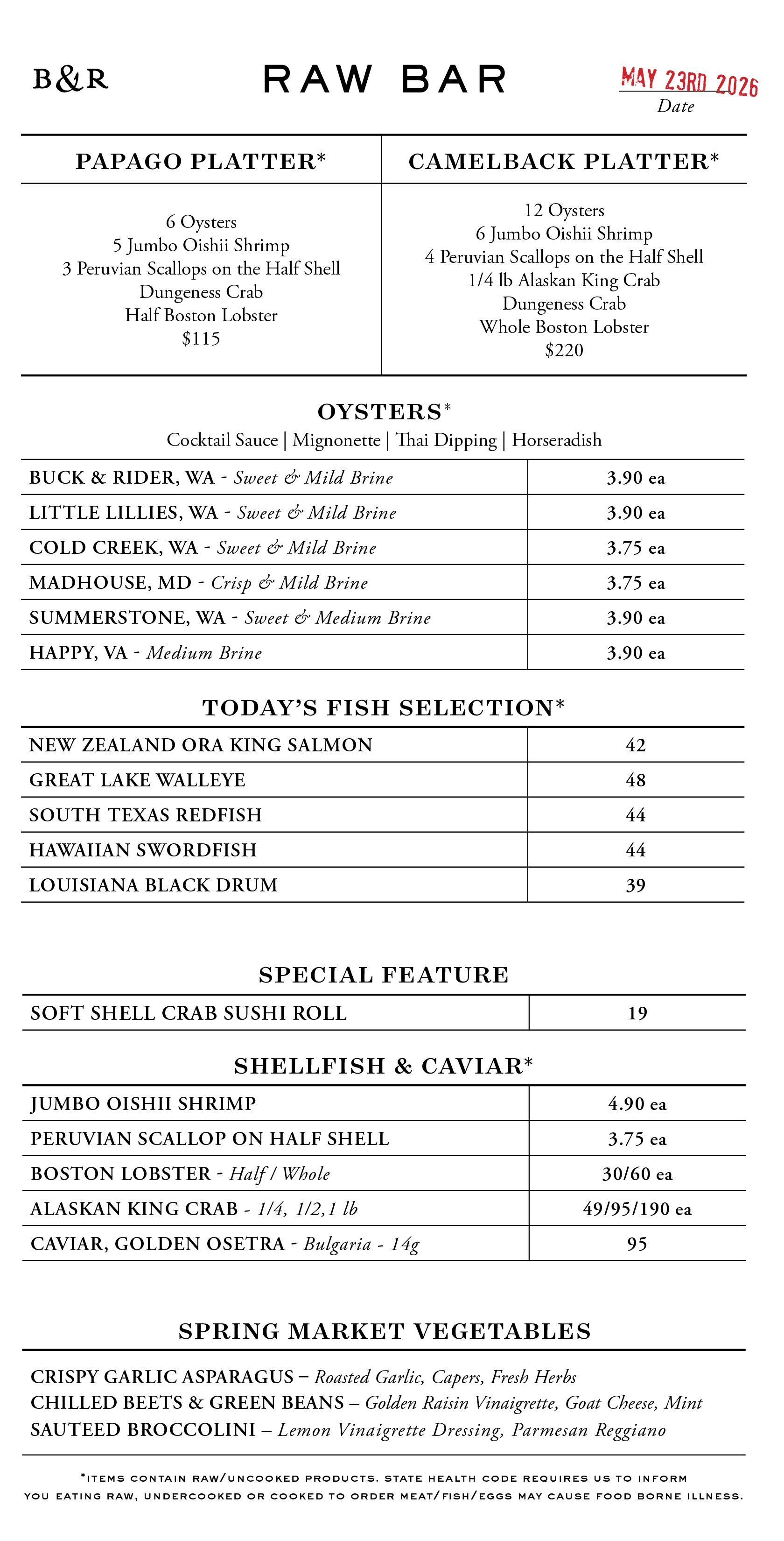 Raw Bar Menu