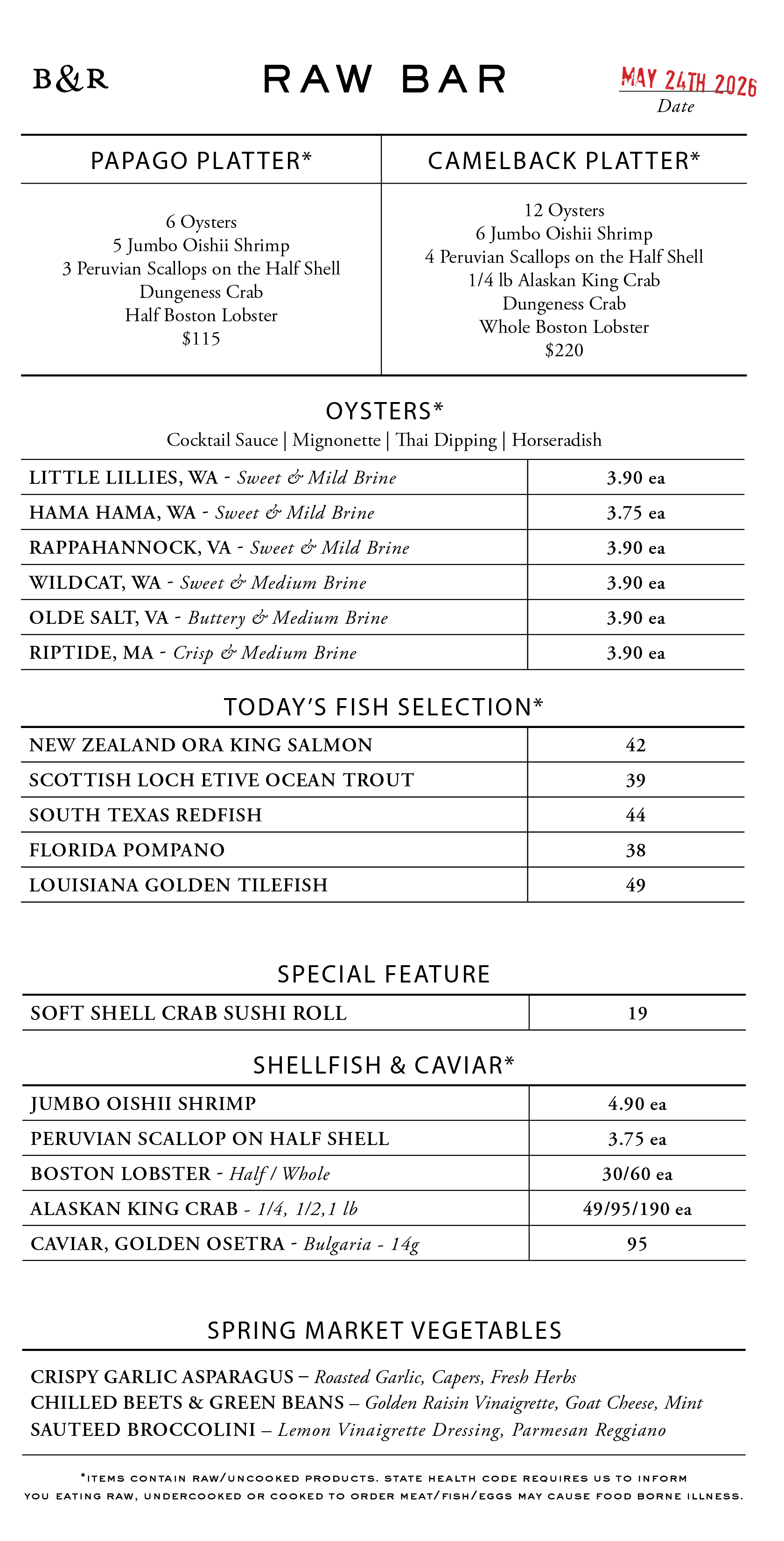 Raw Bar Menu