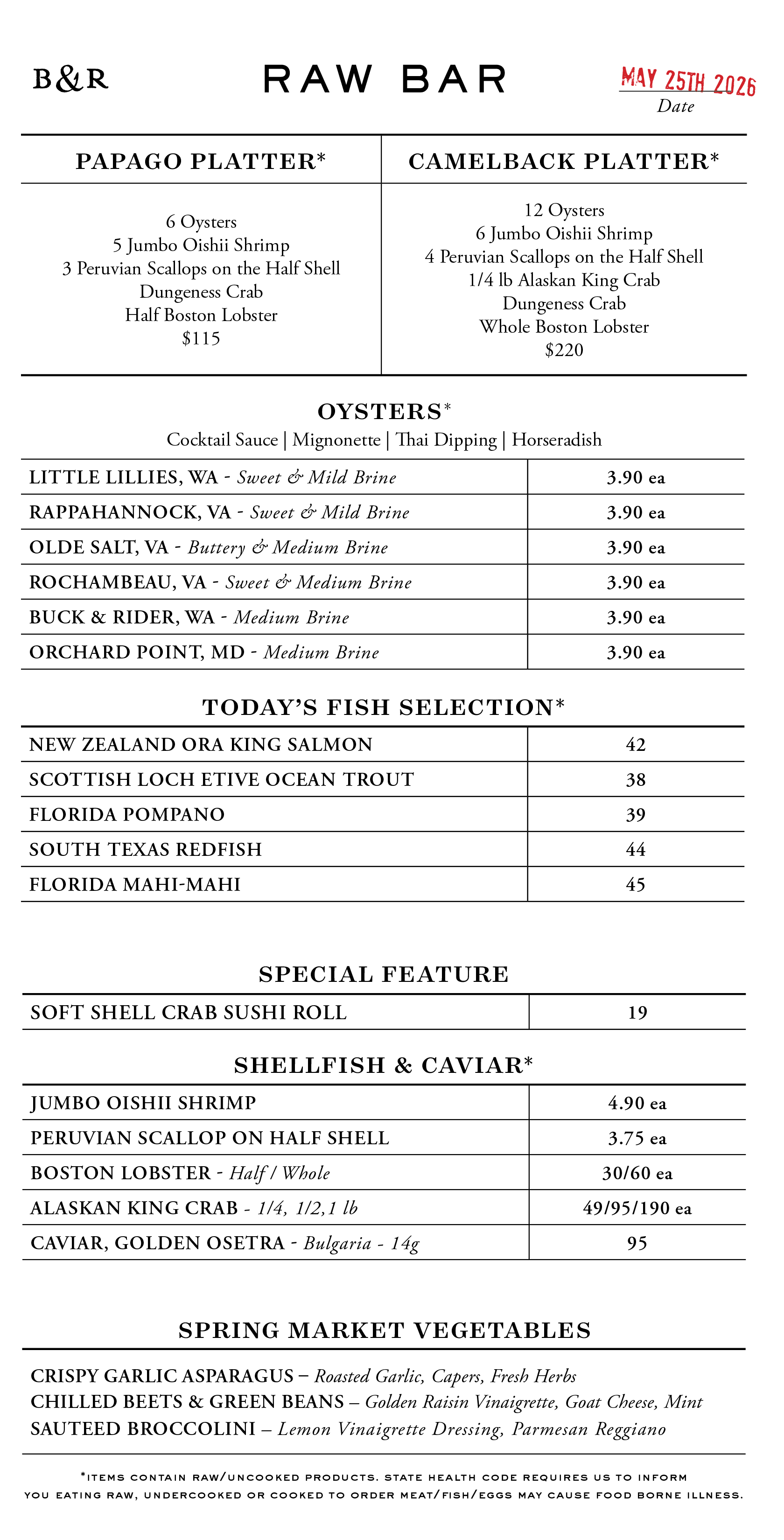 Raw Bar Menu