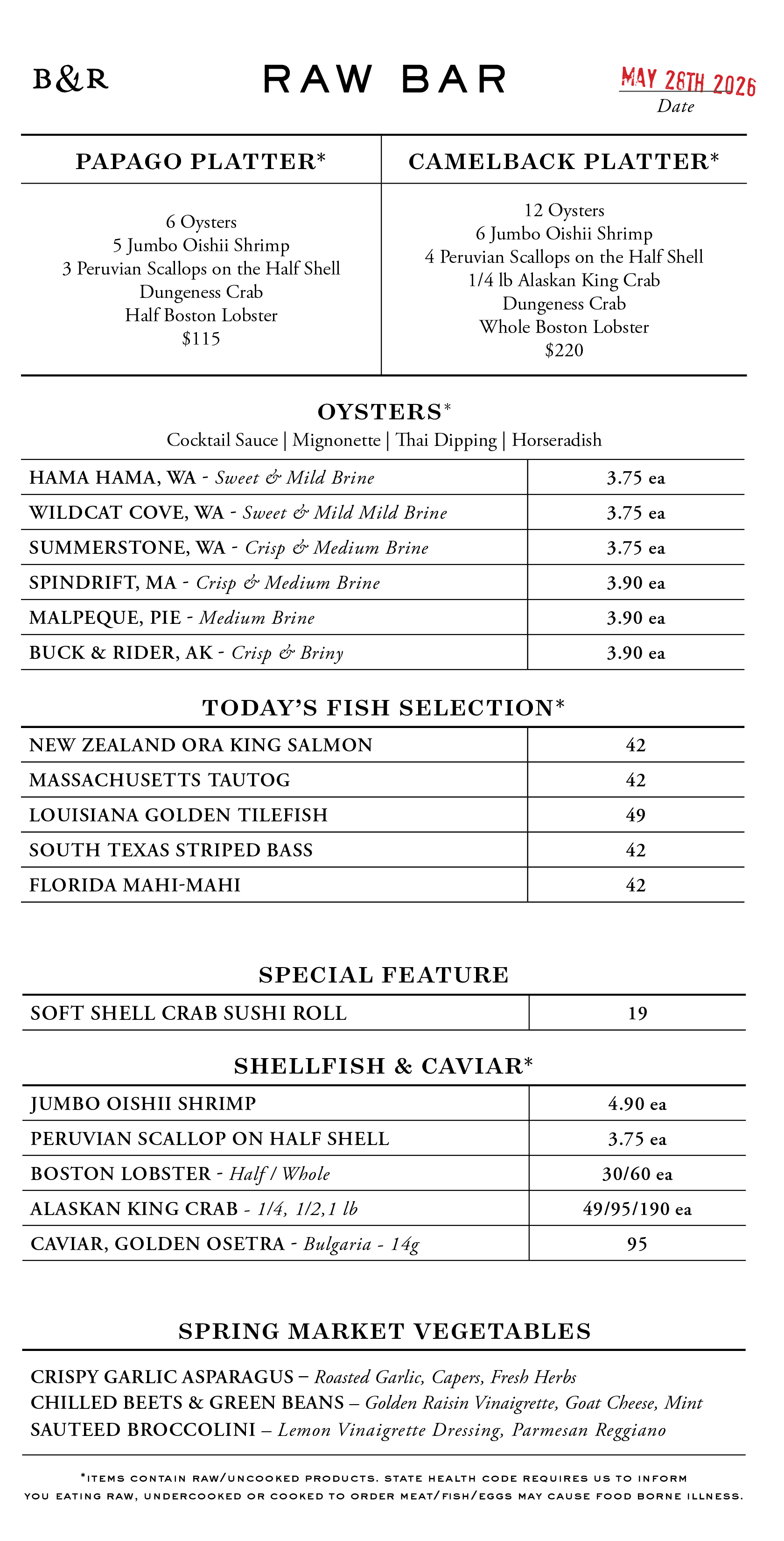 Raw Bar Menu