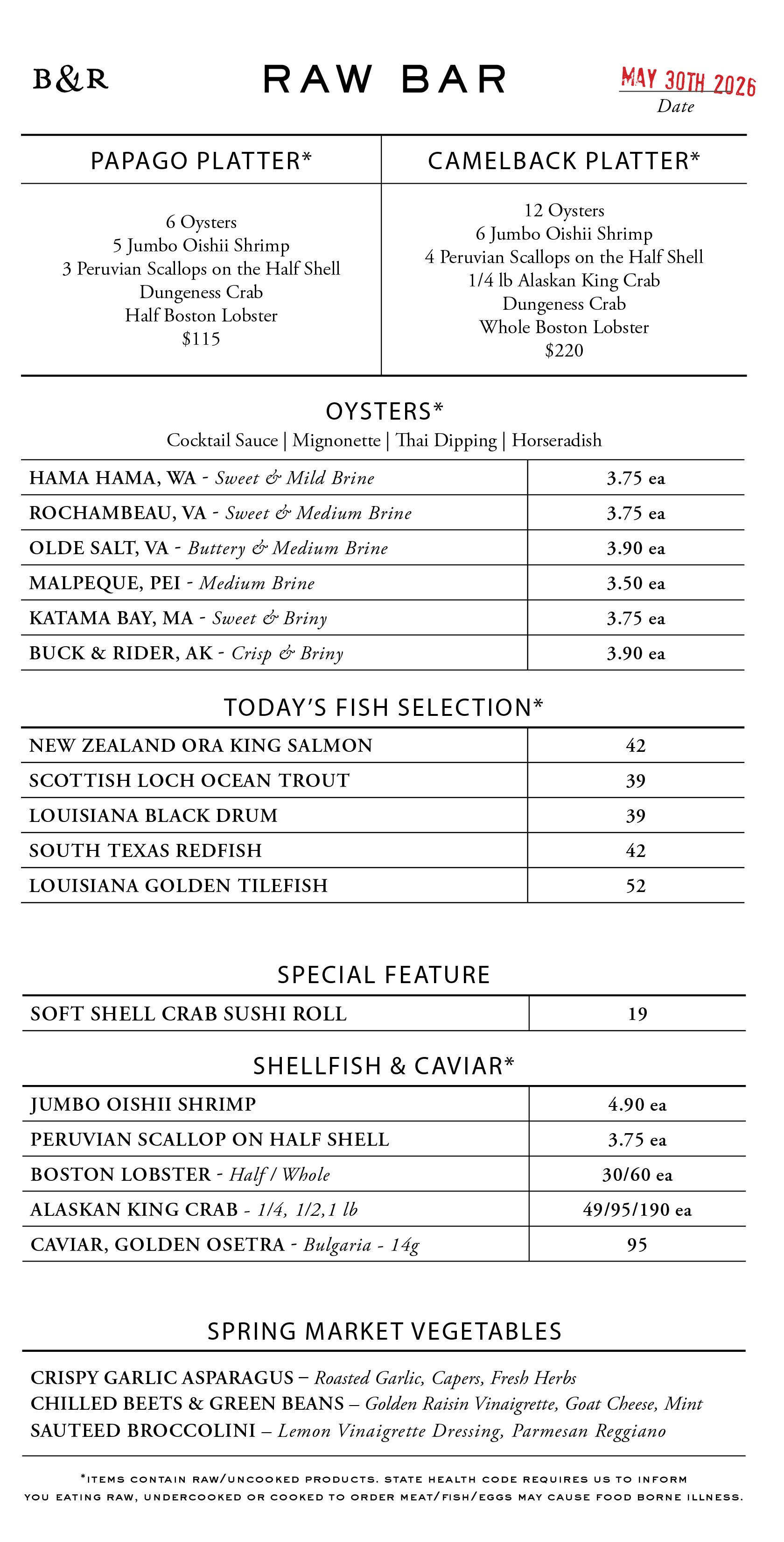 Raw Bar Menu