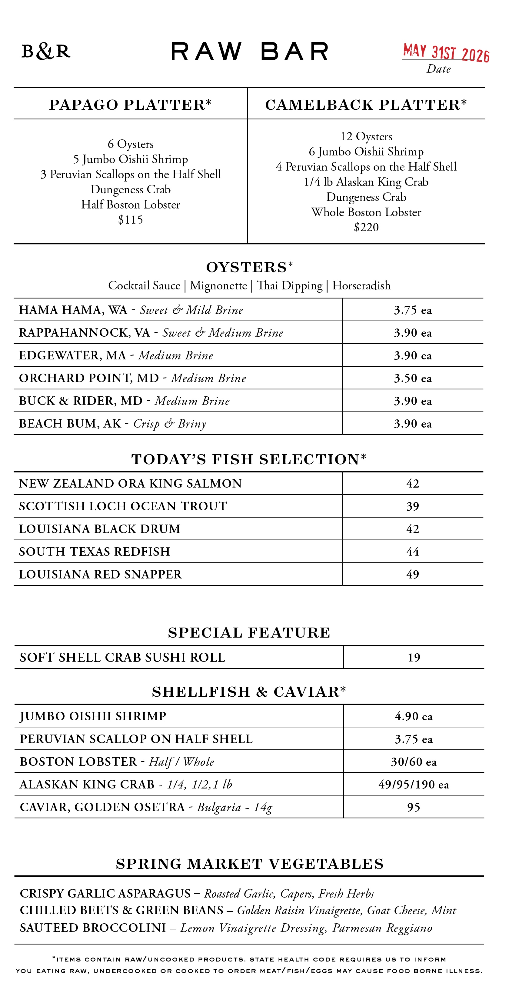 Raw Bar Menu