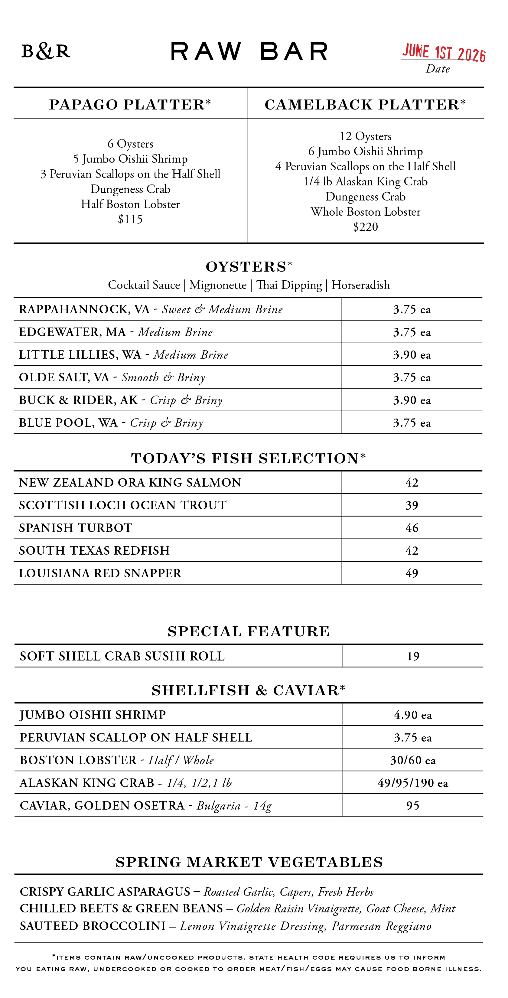 Raw Bar Menu