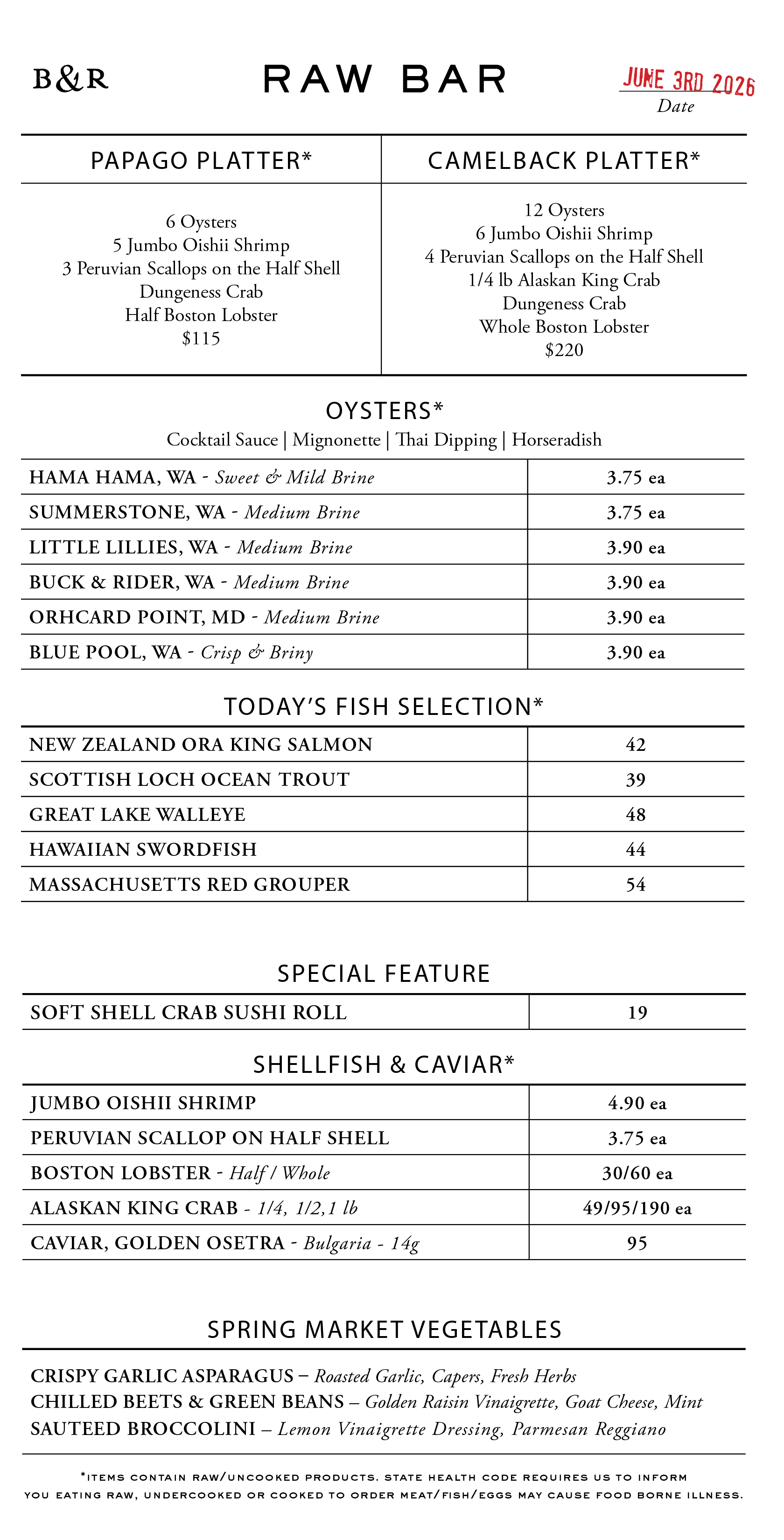 Raw Bar Menu