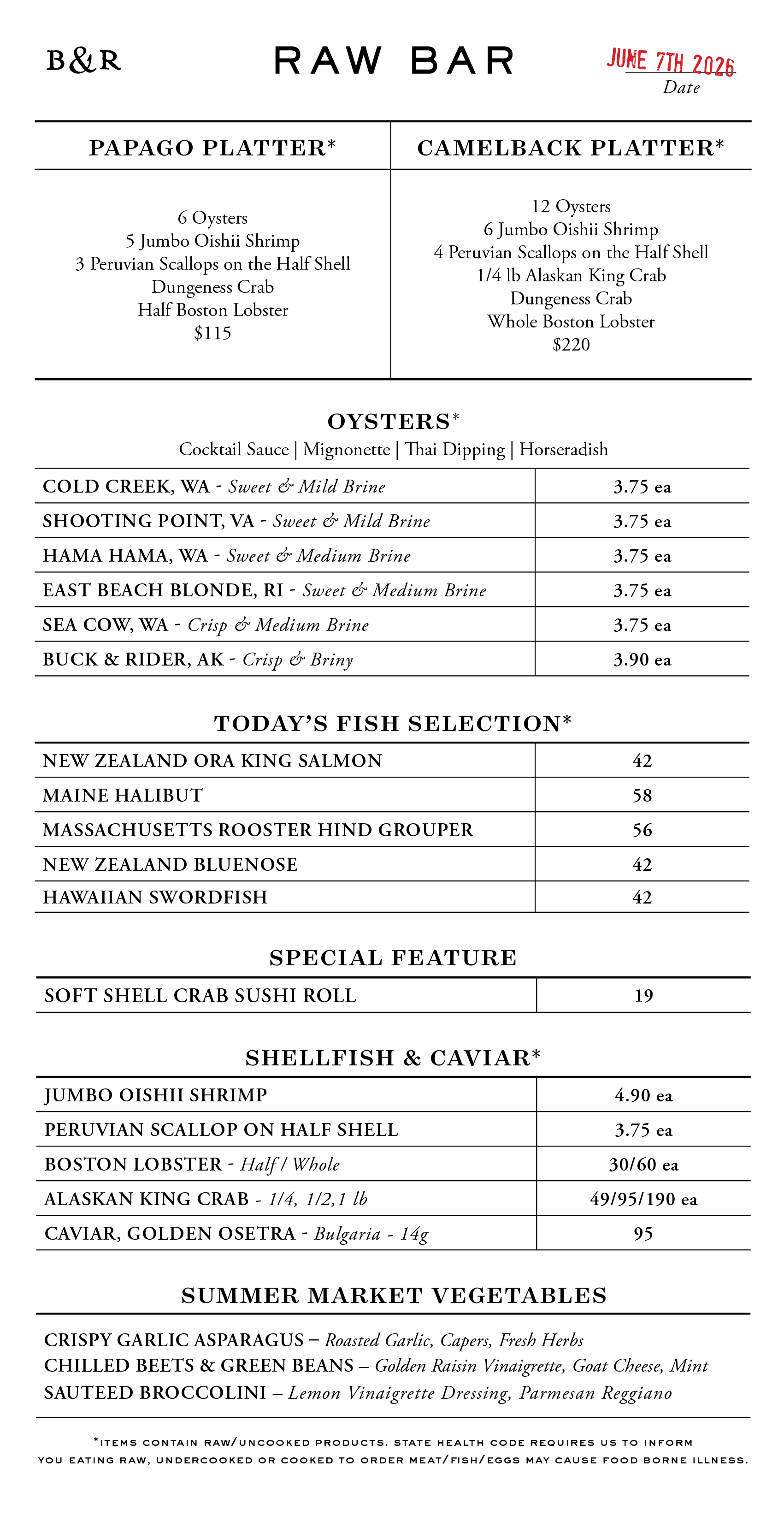 Raw Bar Menu