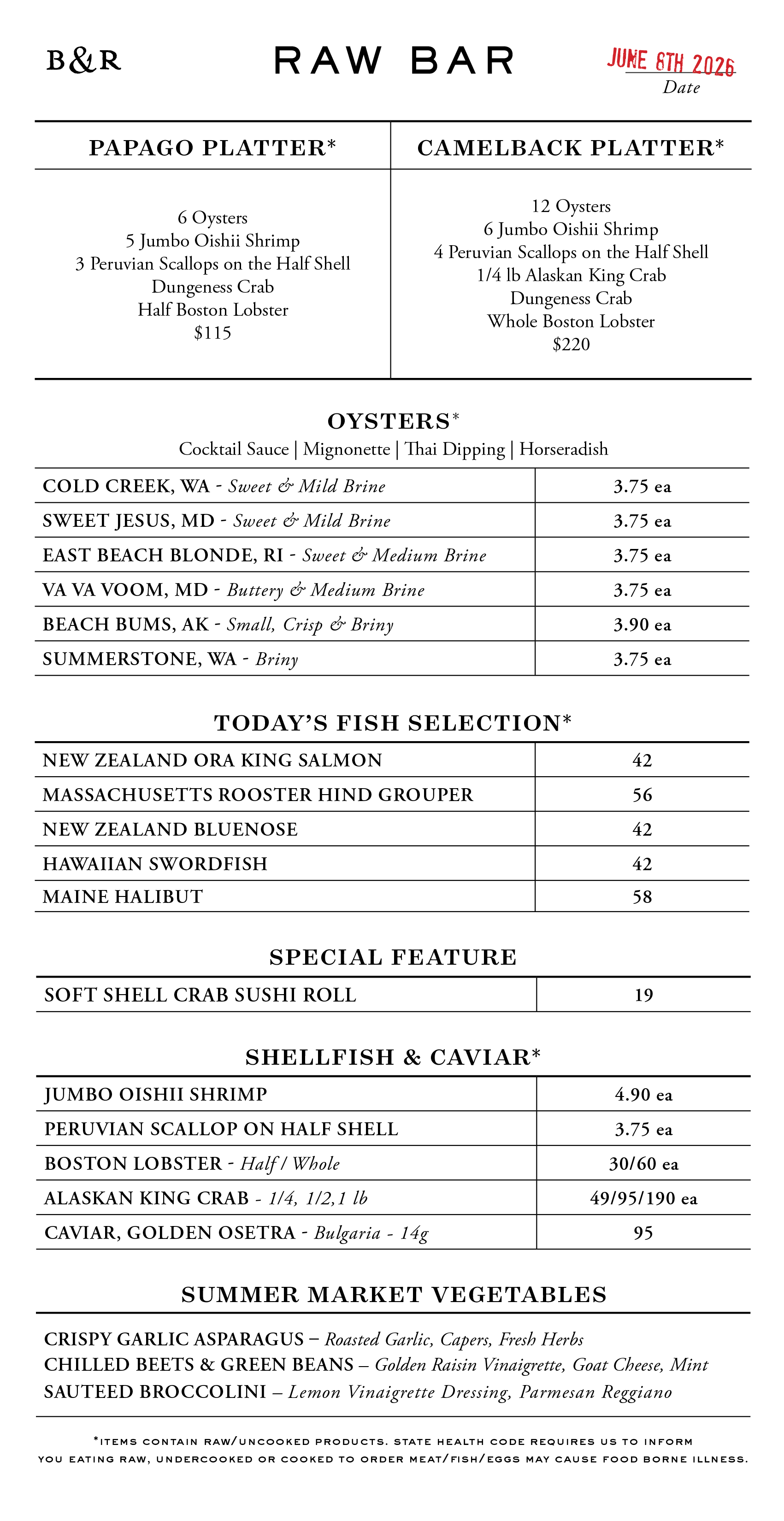 Raw Bar Menu