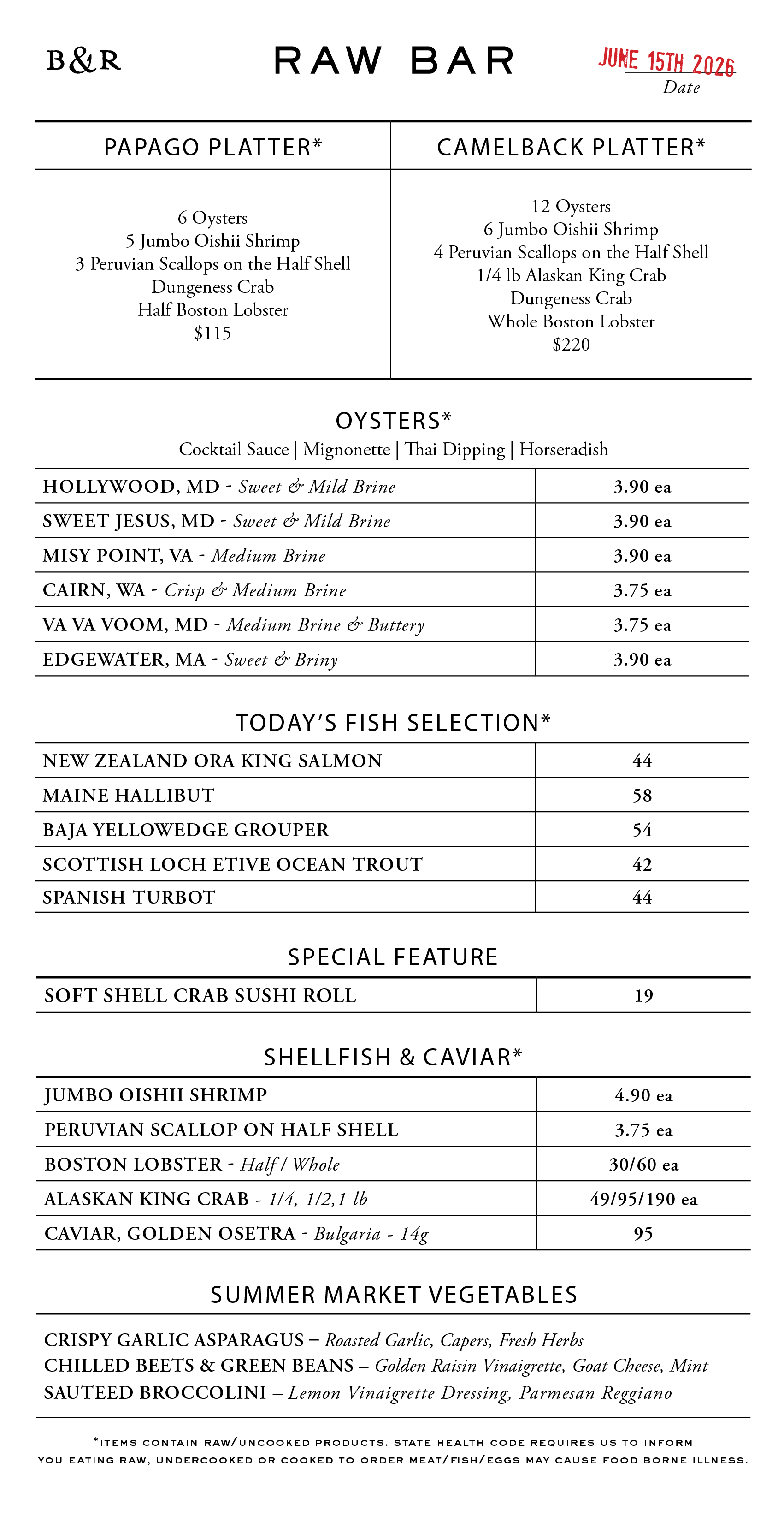 Raw Bar Menu