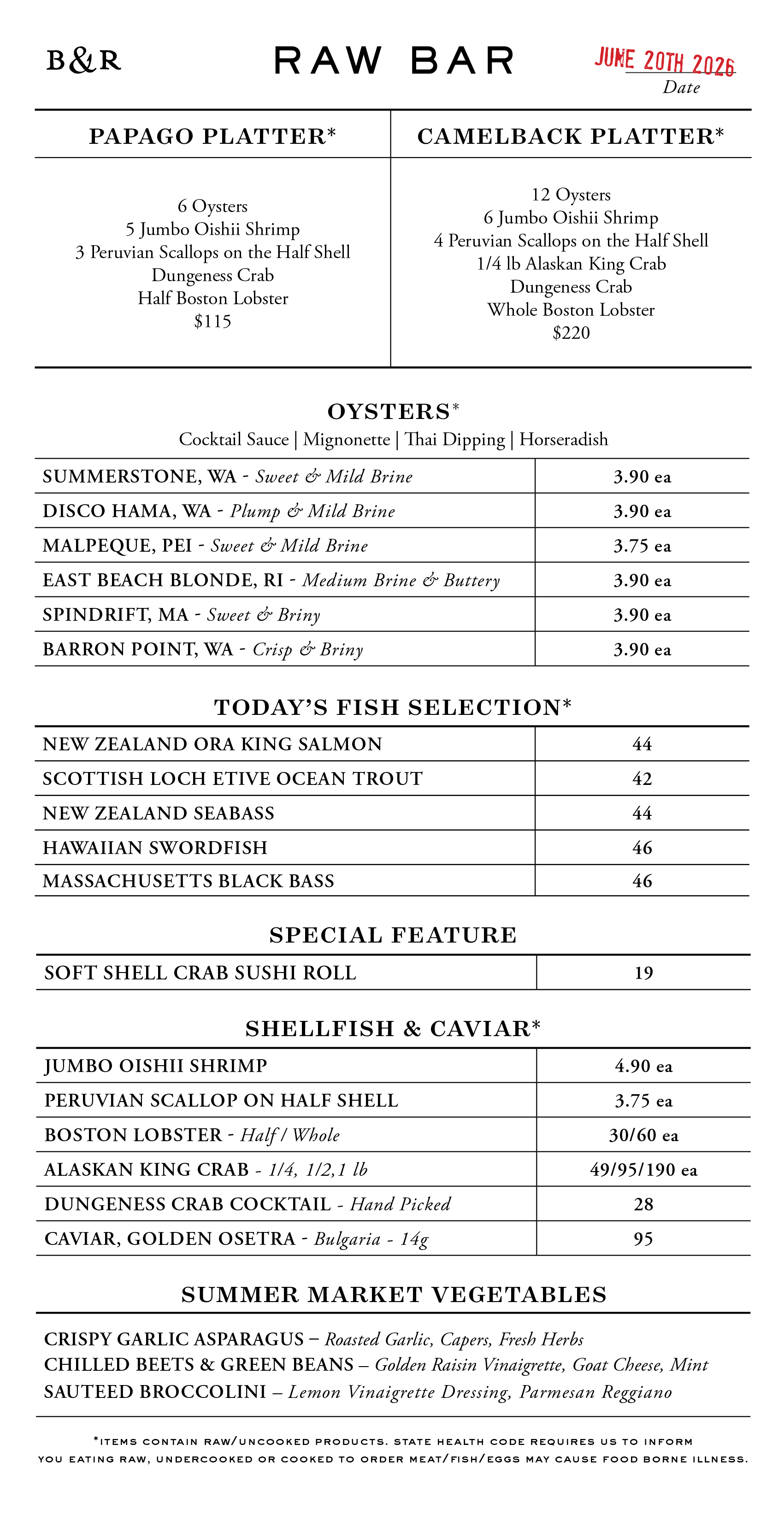 Raw Bar Menu