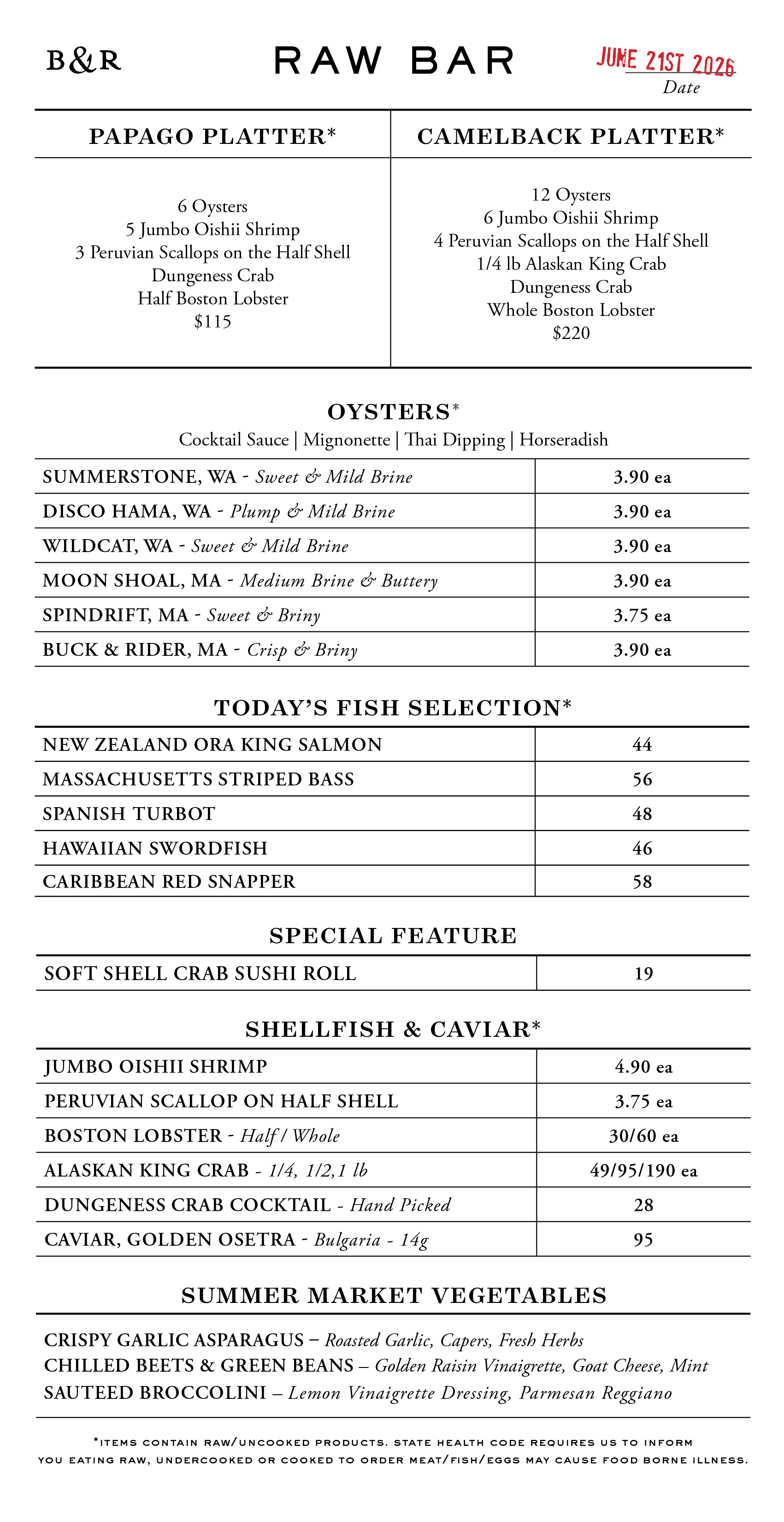 Raw Bar Menu