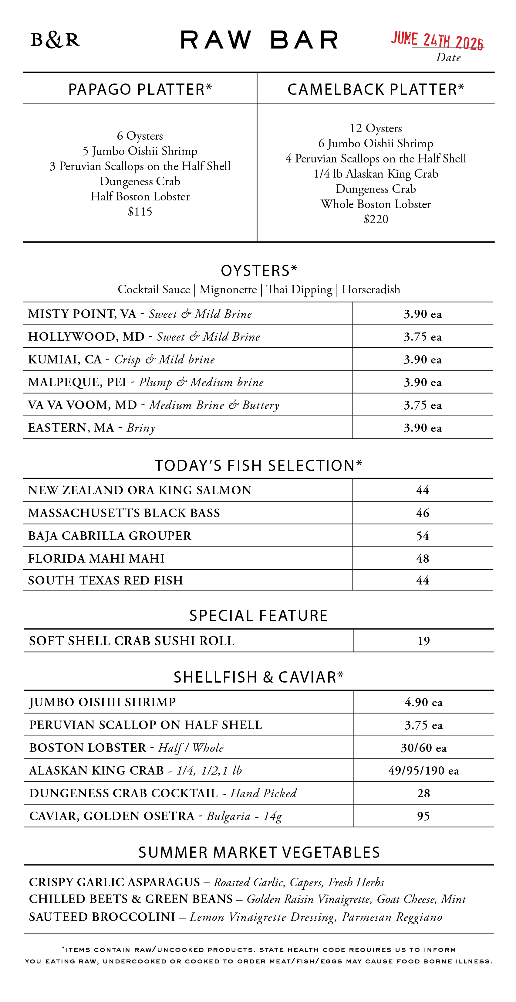 Raw Bar Menu