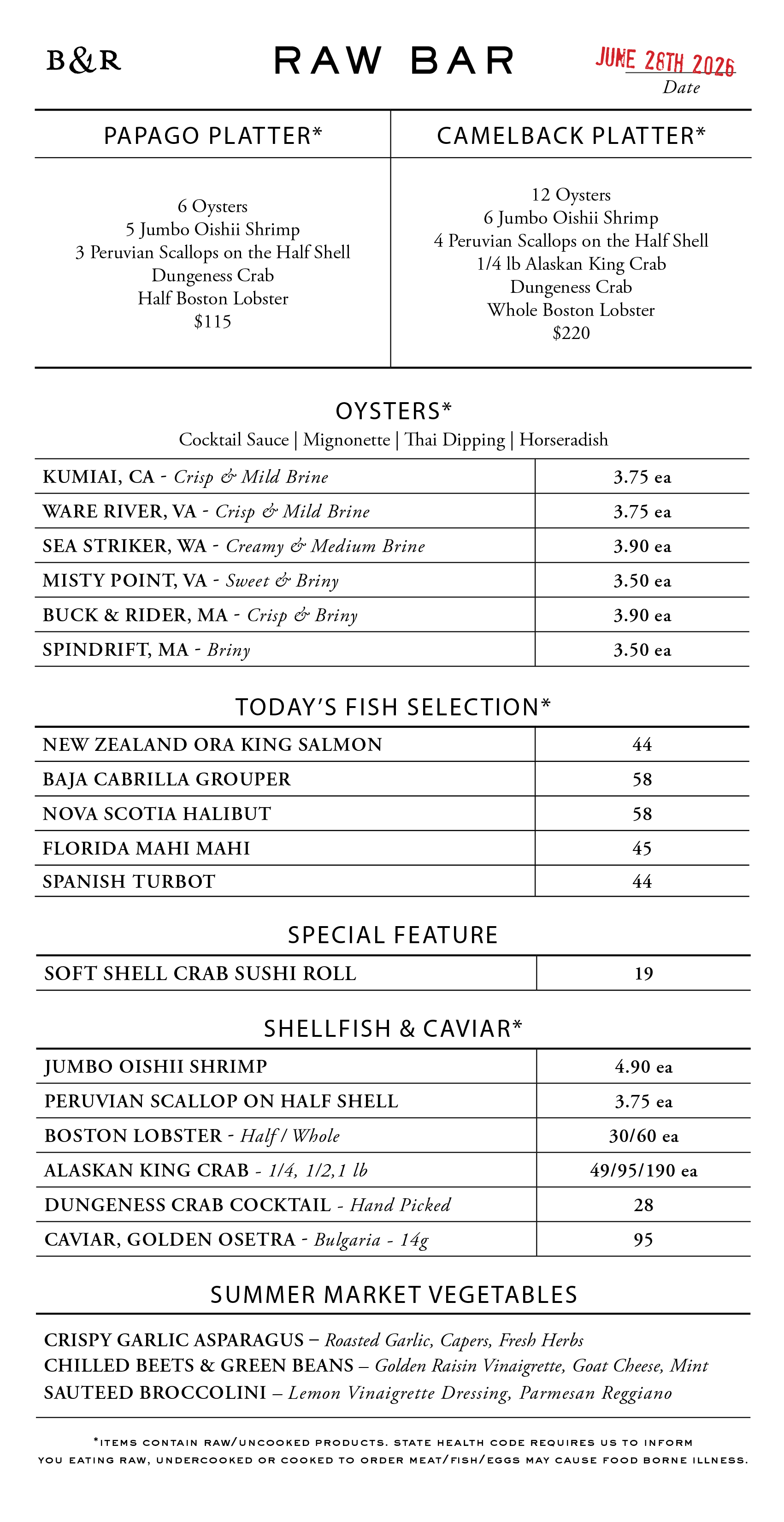 Raw Bar Menu