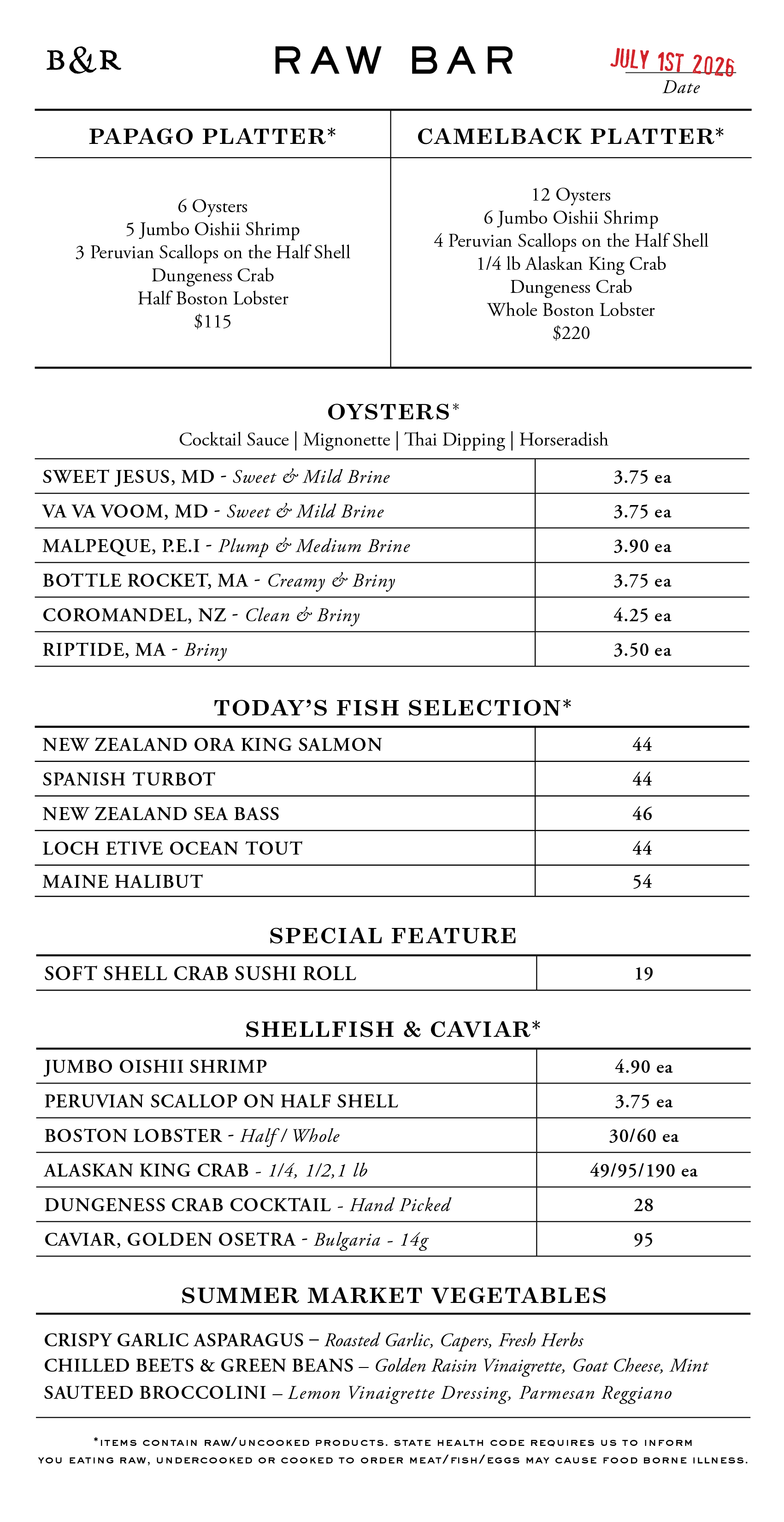 Raw Bar Menu