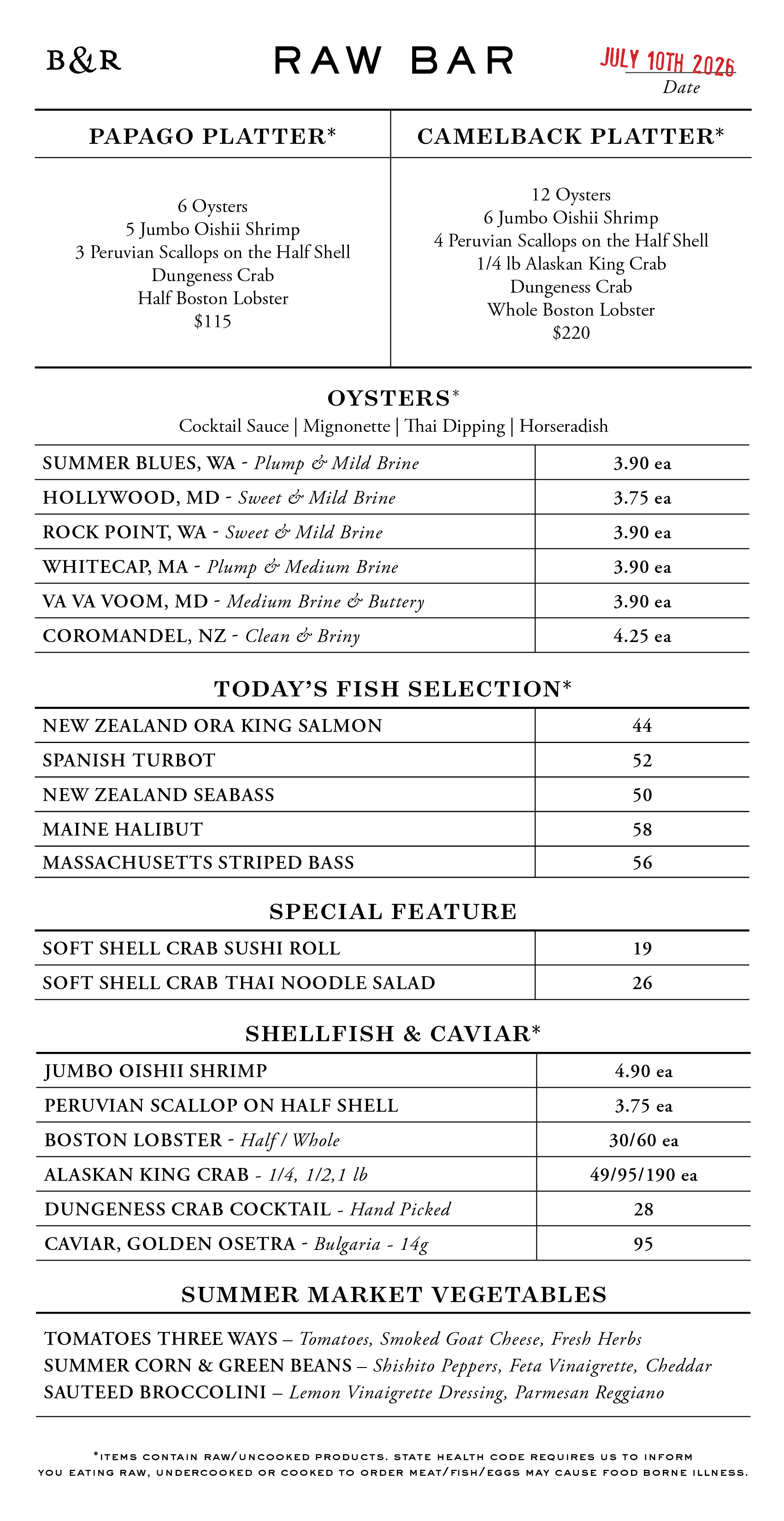 Raw Bar Menu