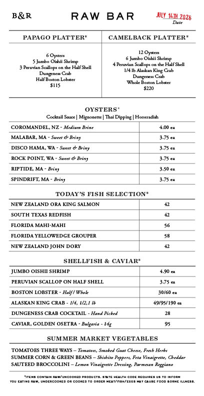 Raw Bar Menu