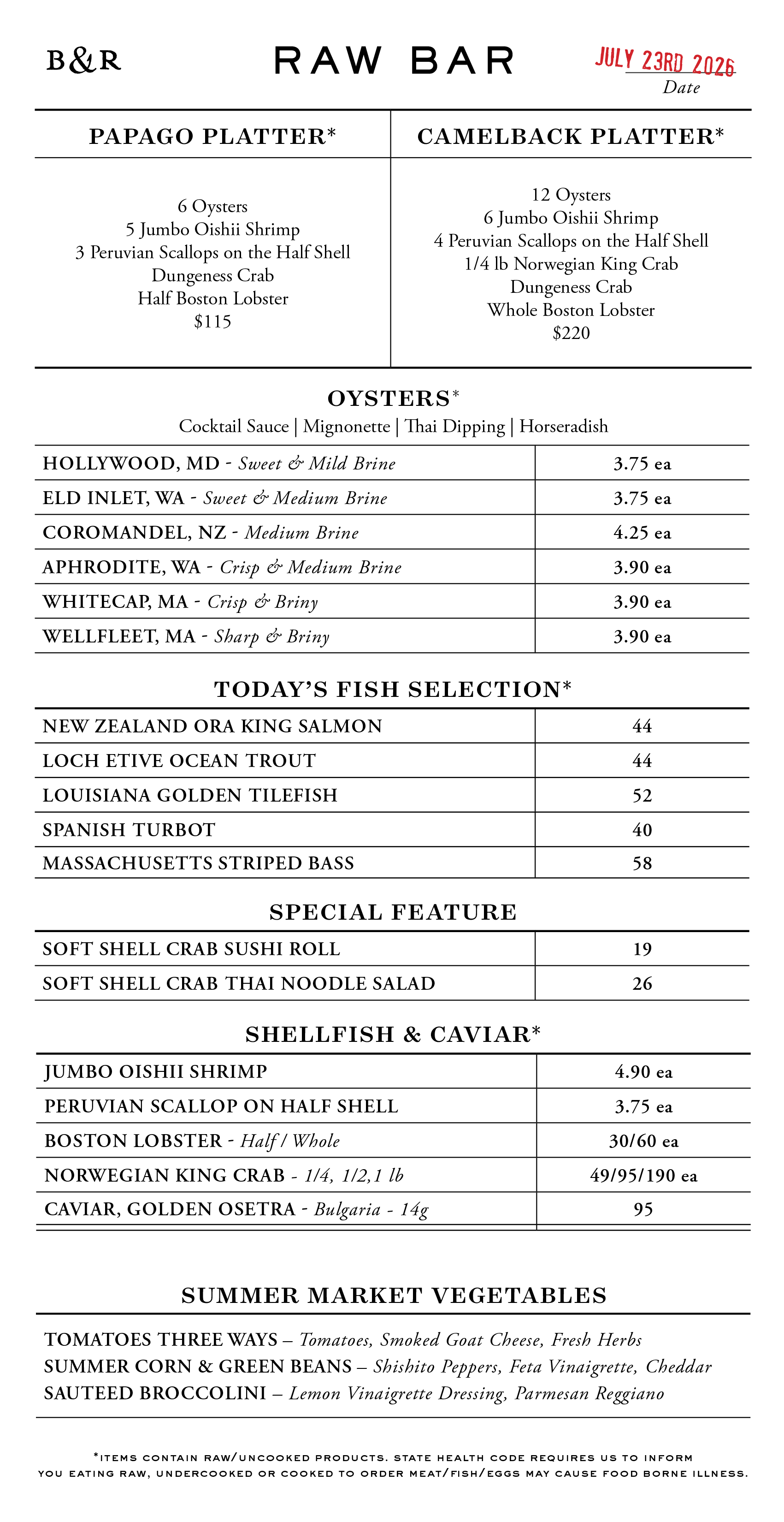 Raw Bar Menu