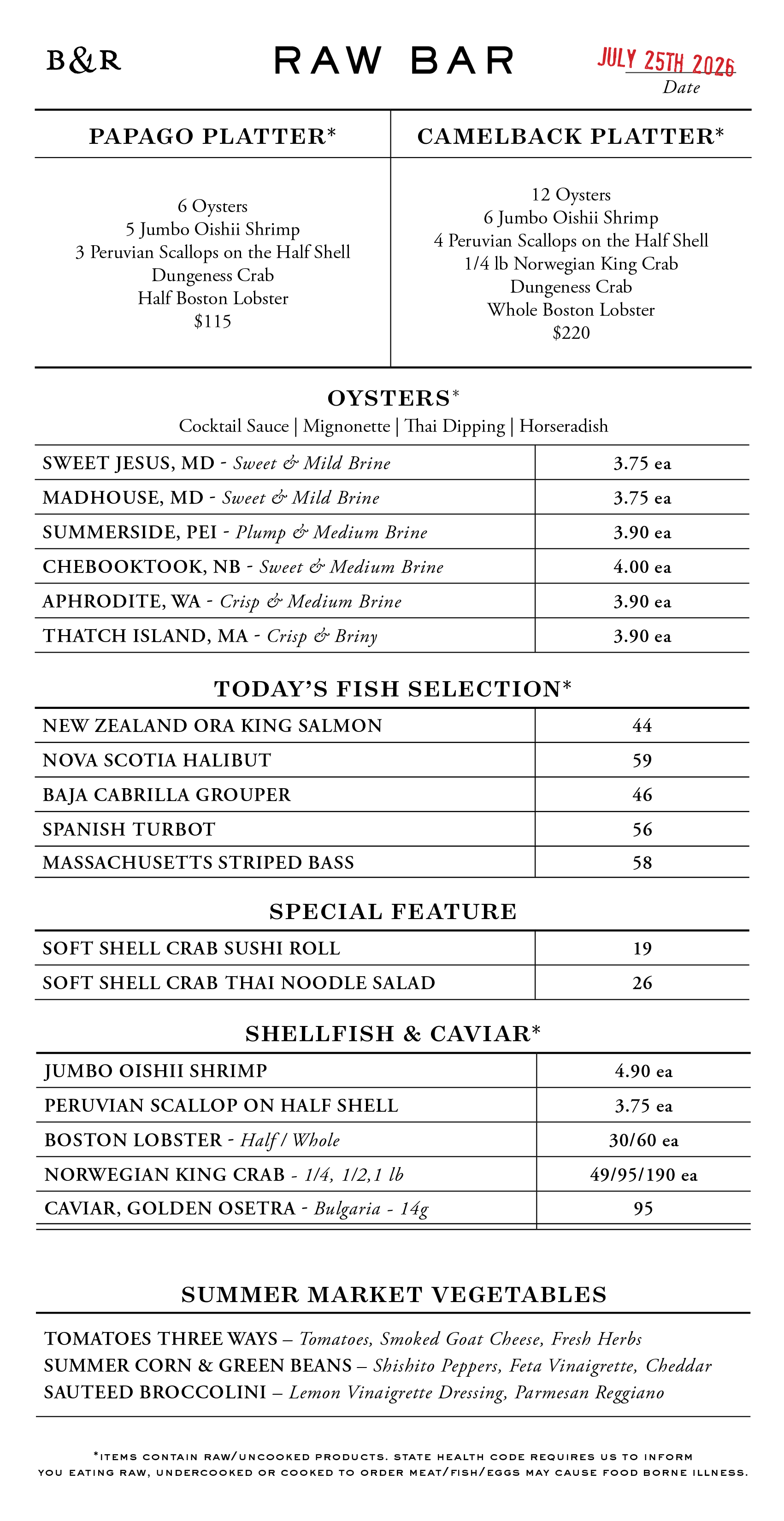 Raw Bar Menu