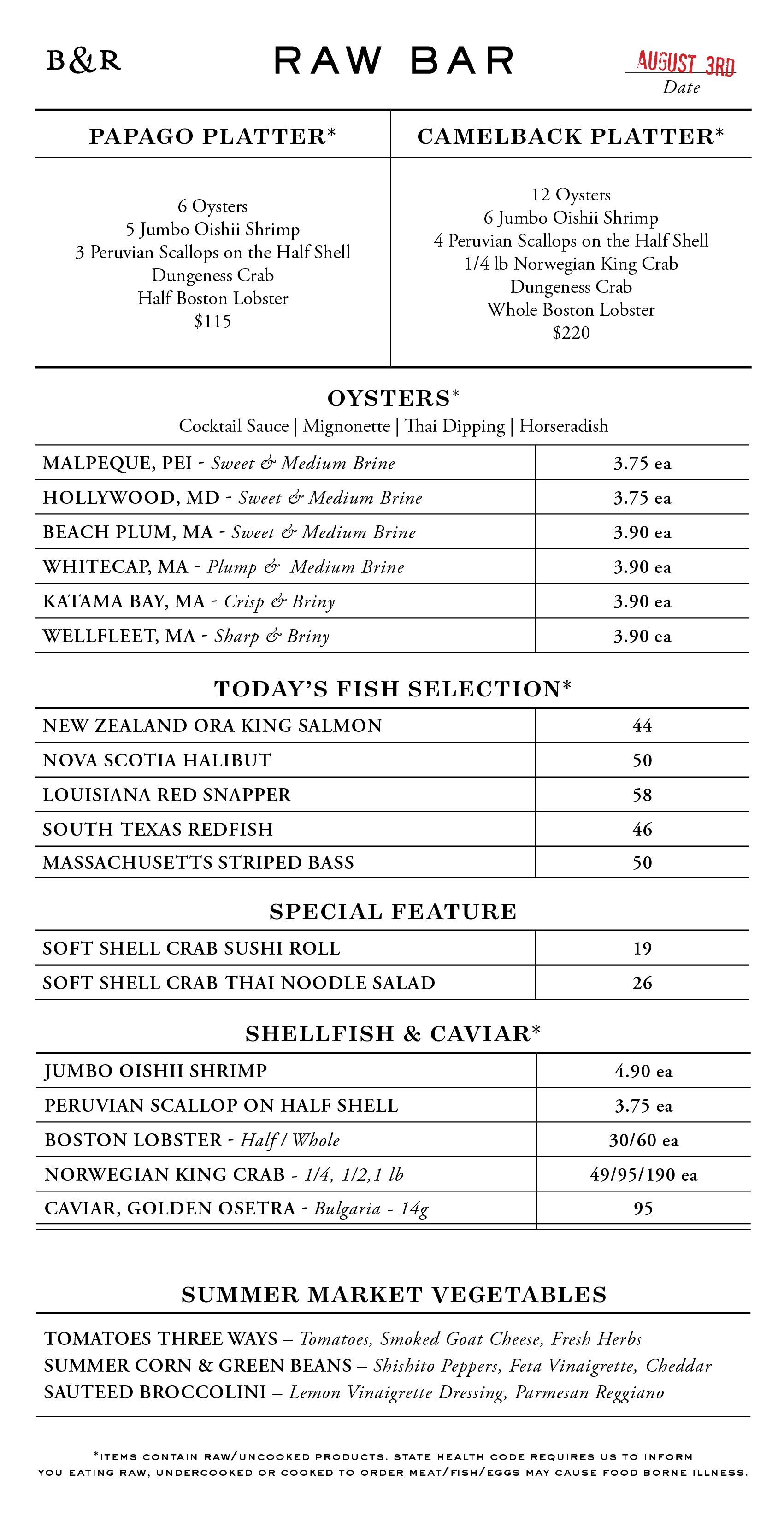 Raw Bar Menu