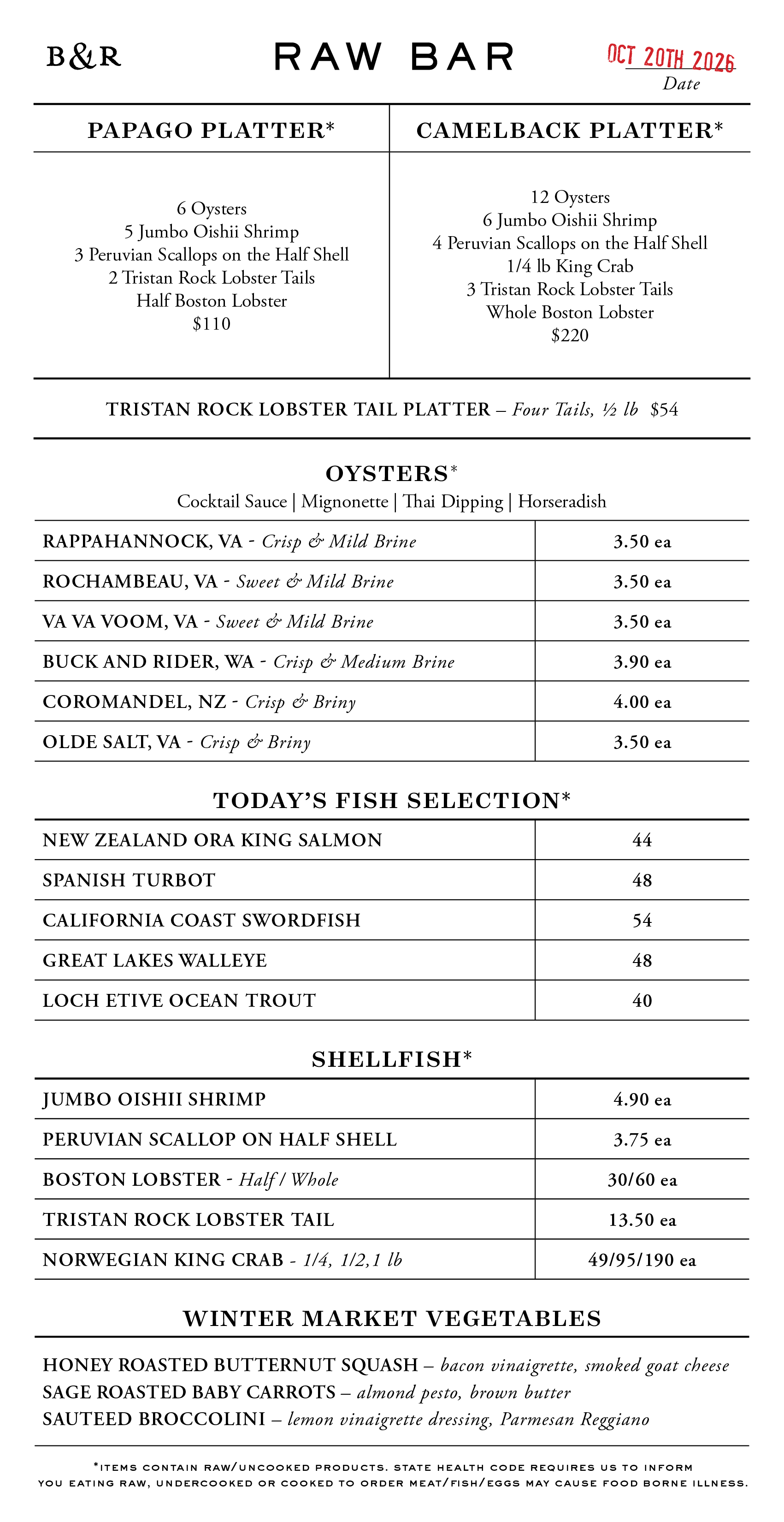 Raw Bar Menu