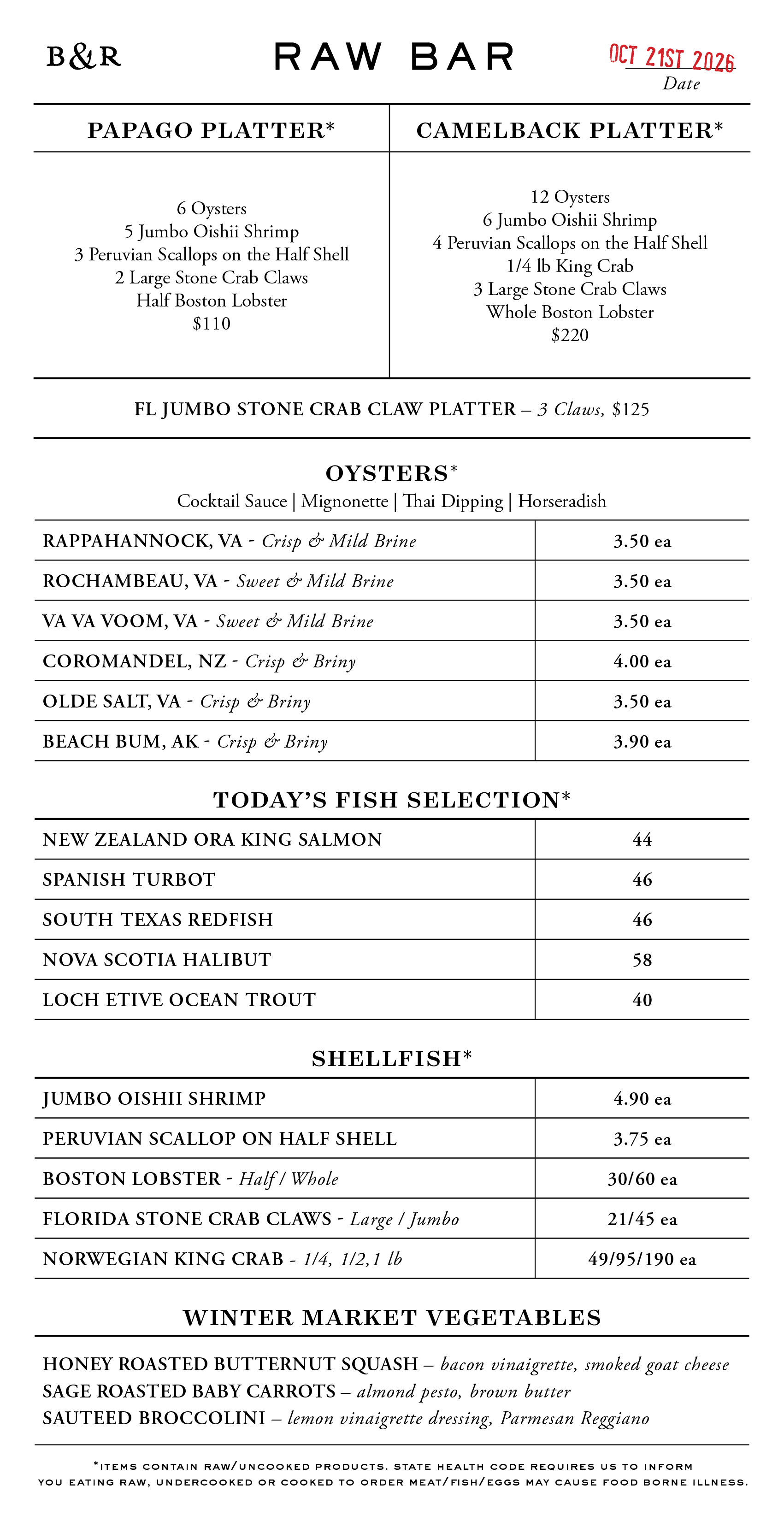 Raw Bar Menu