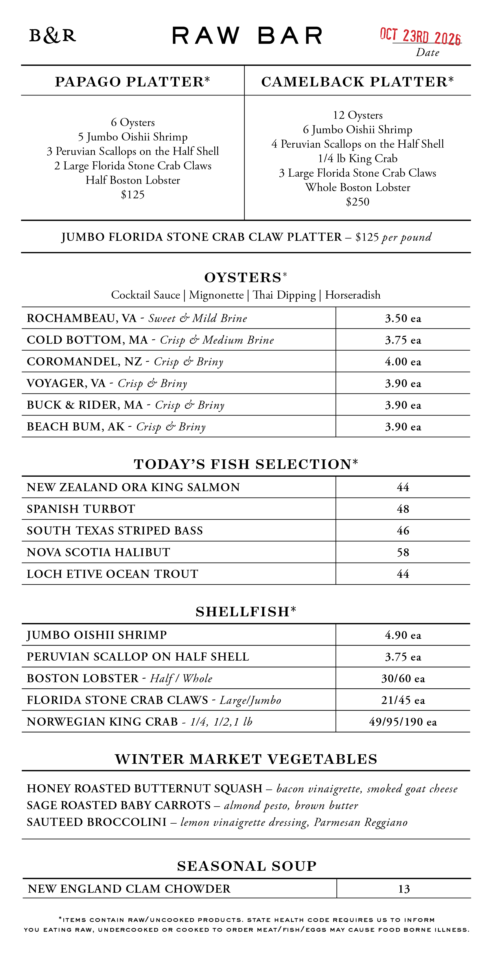 Raw Bar Menu