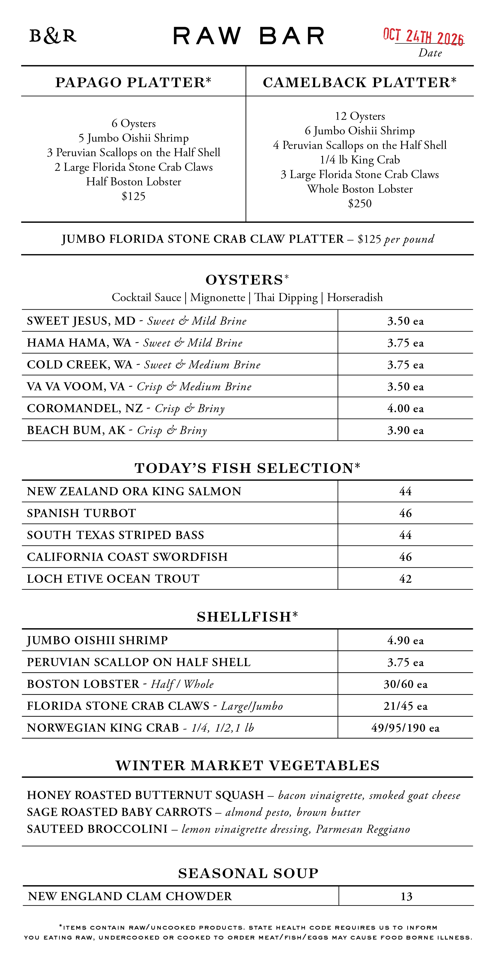 Raw Bar Menu