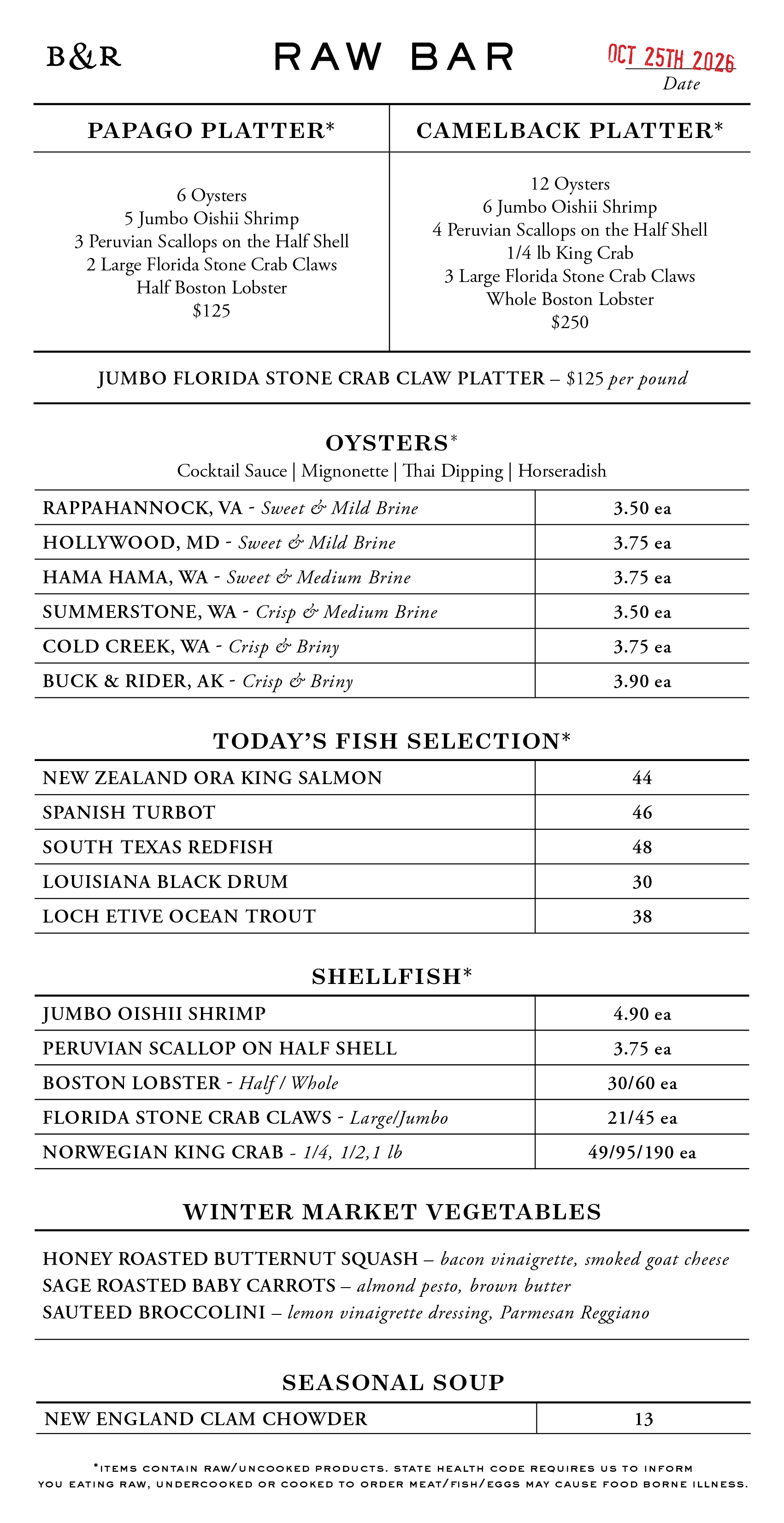 Raw Bar Menu