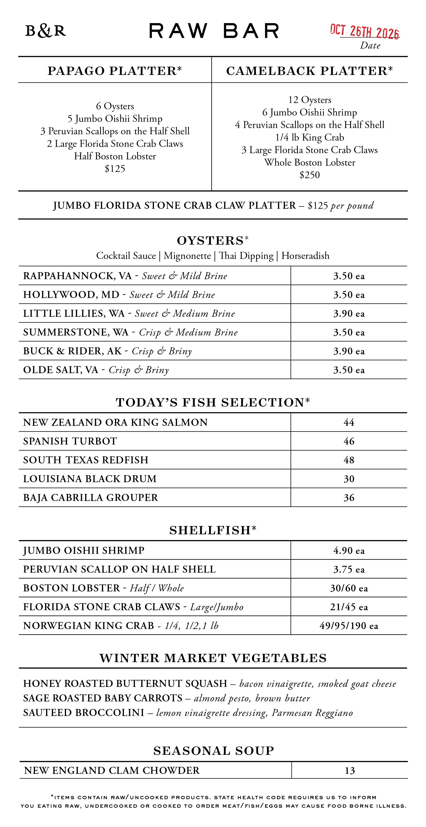 Raw Bar Menu