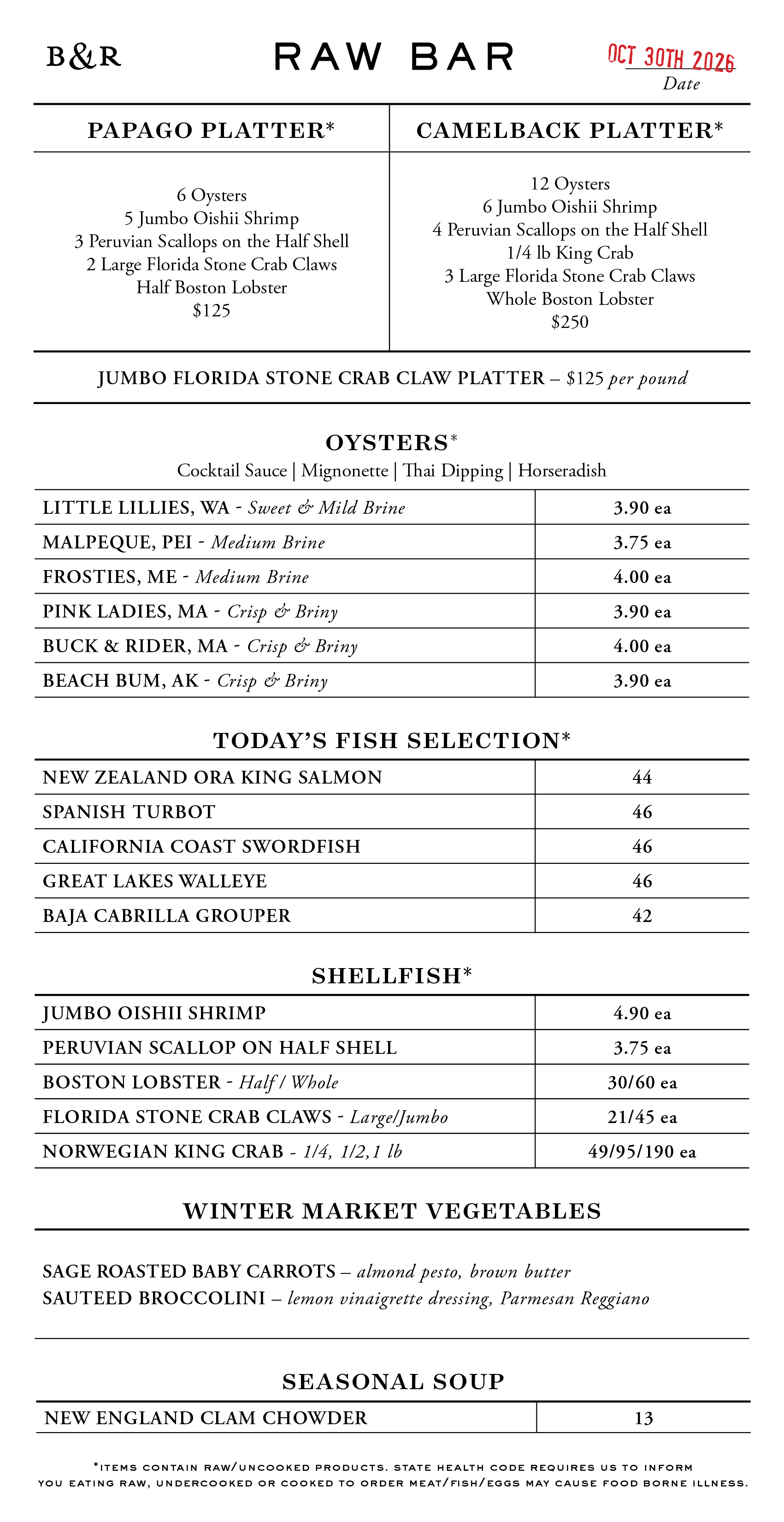 Raw Bar Menu