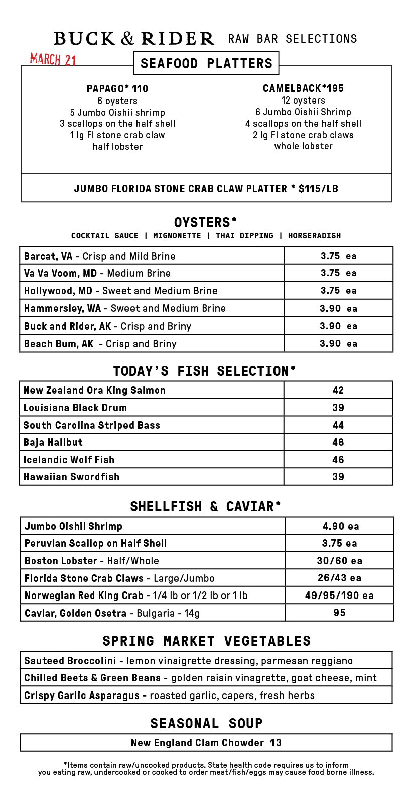 Raw Bar Menu