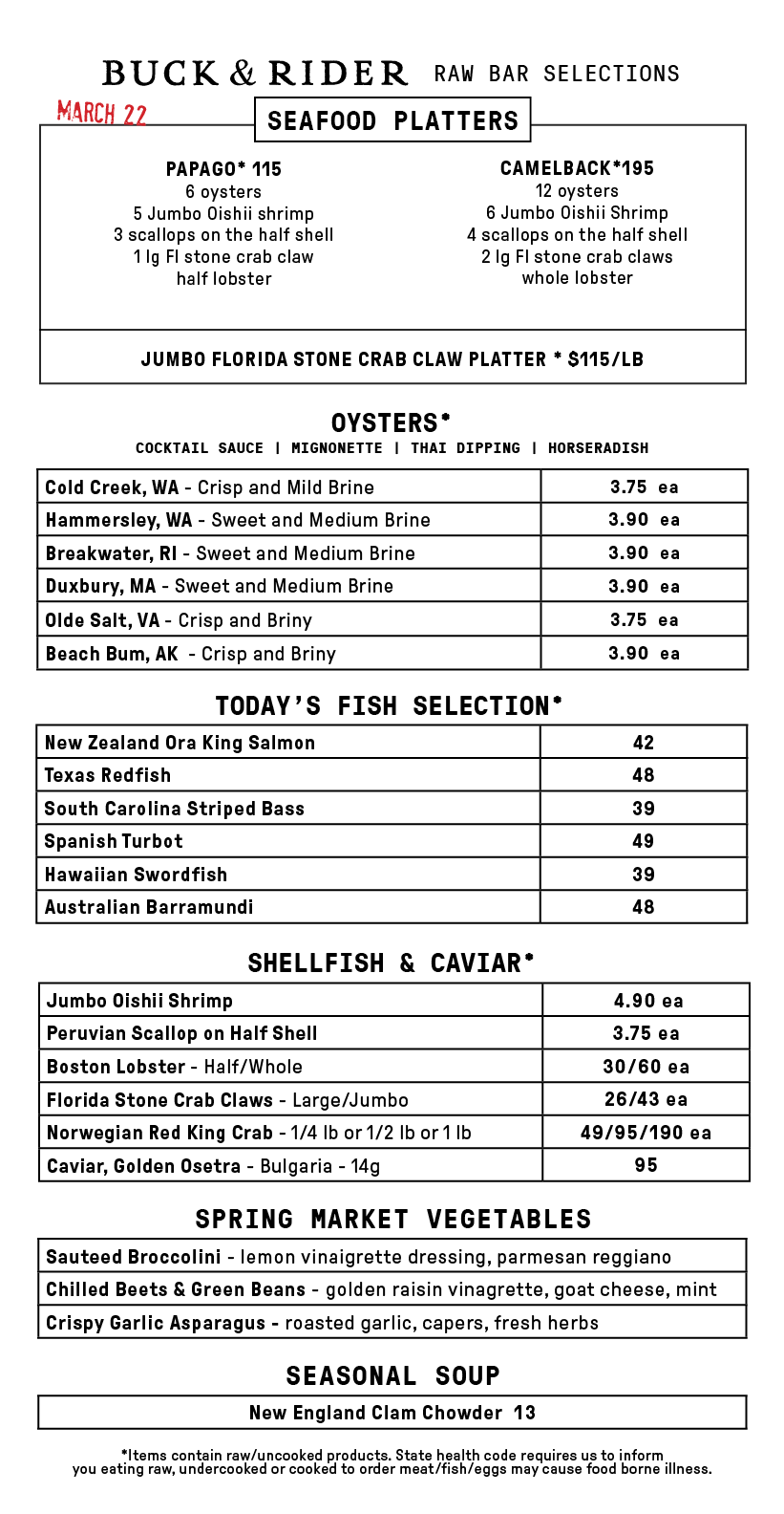 Raw Bar Menu