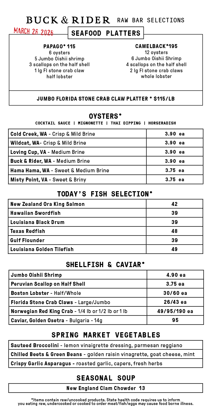 Raw Bar Menu